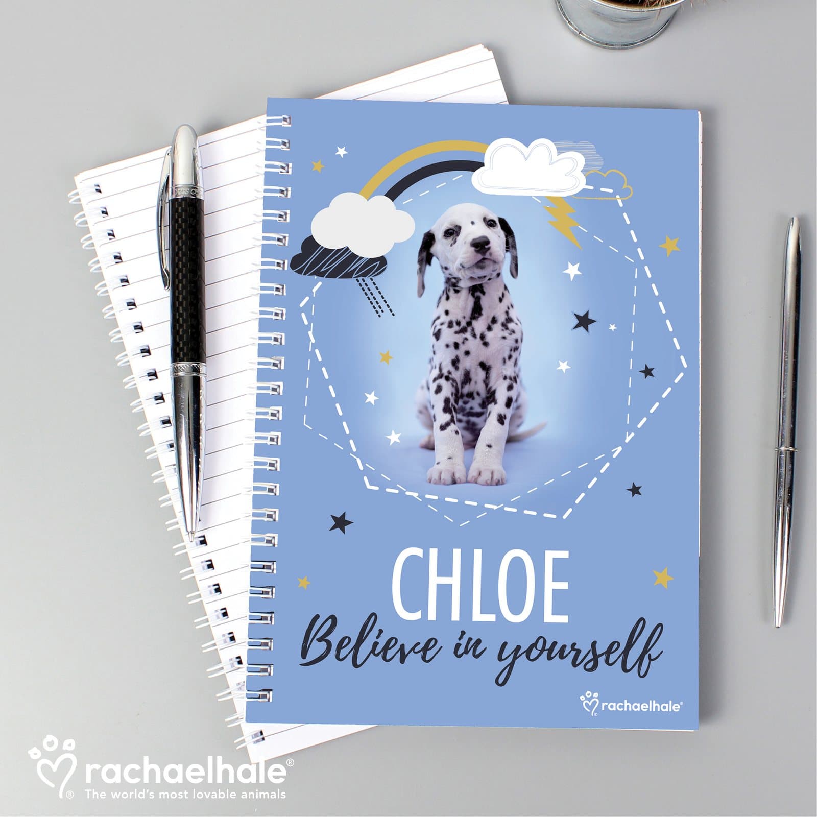 Celestial Dalmatian A5 notebook personalised with a name