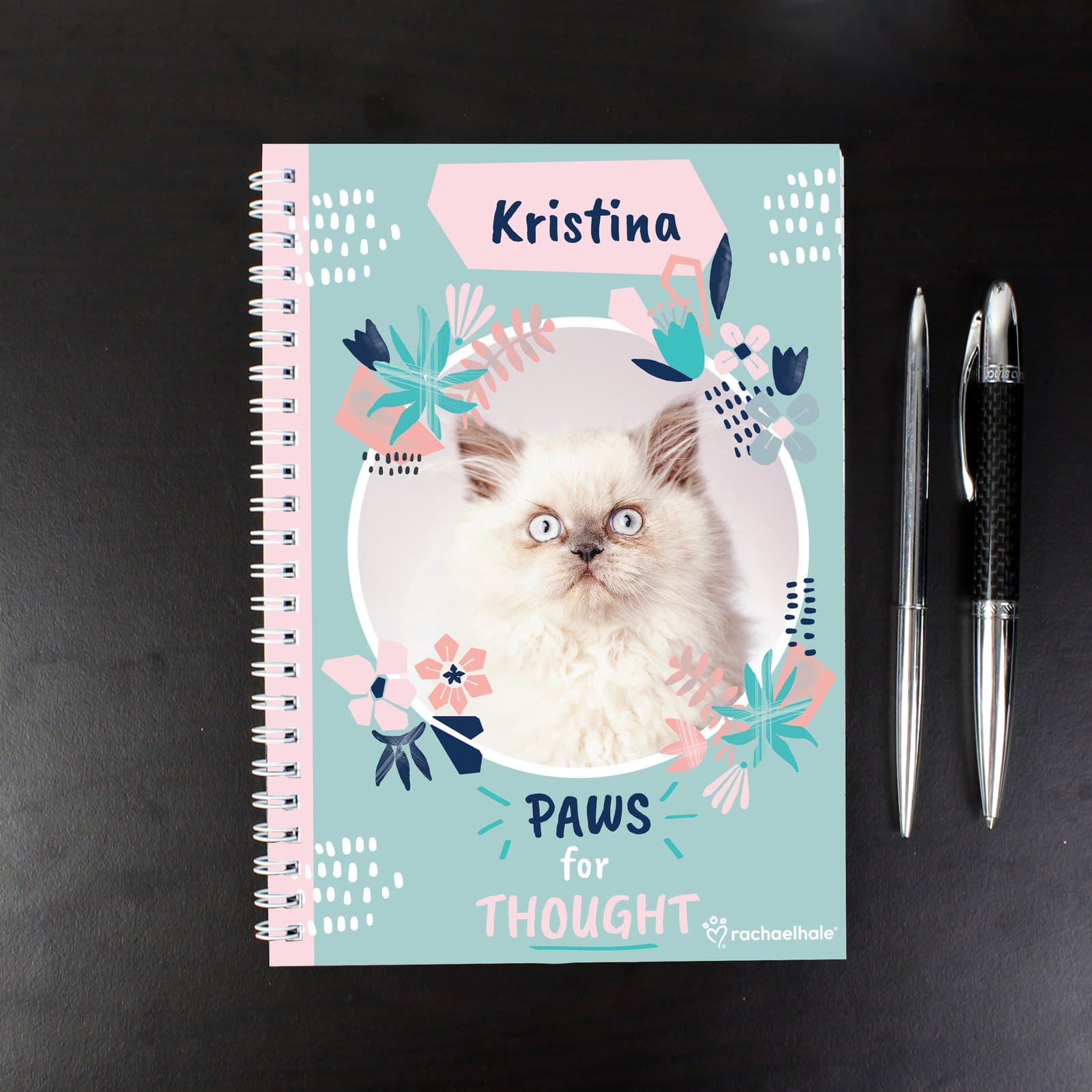 Rachael Hale Paws for Thought cat A5 notebook personalised with a name