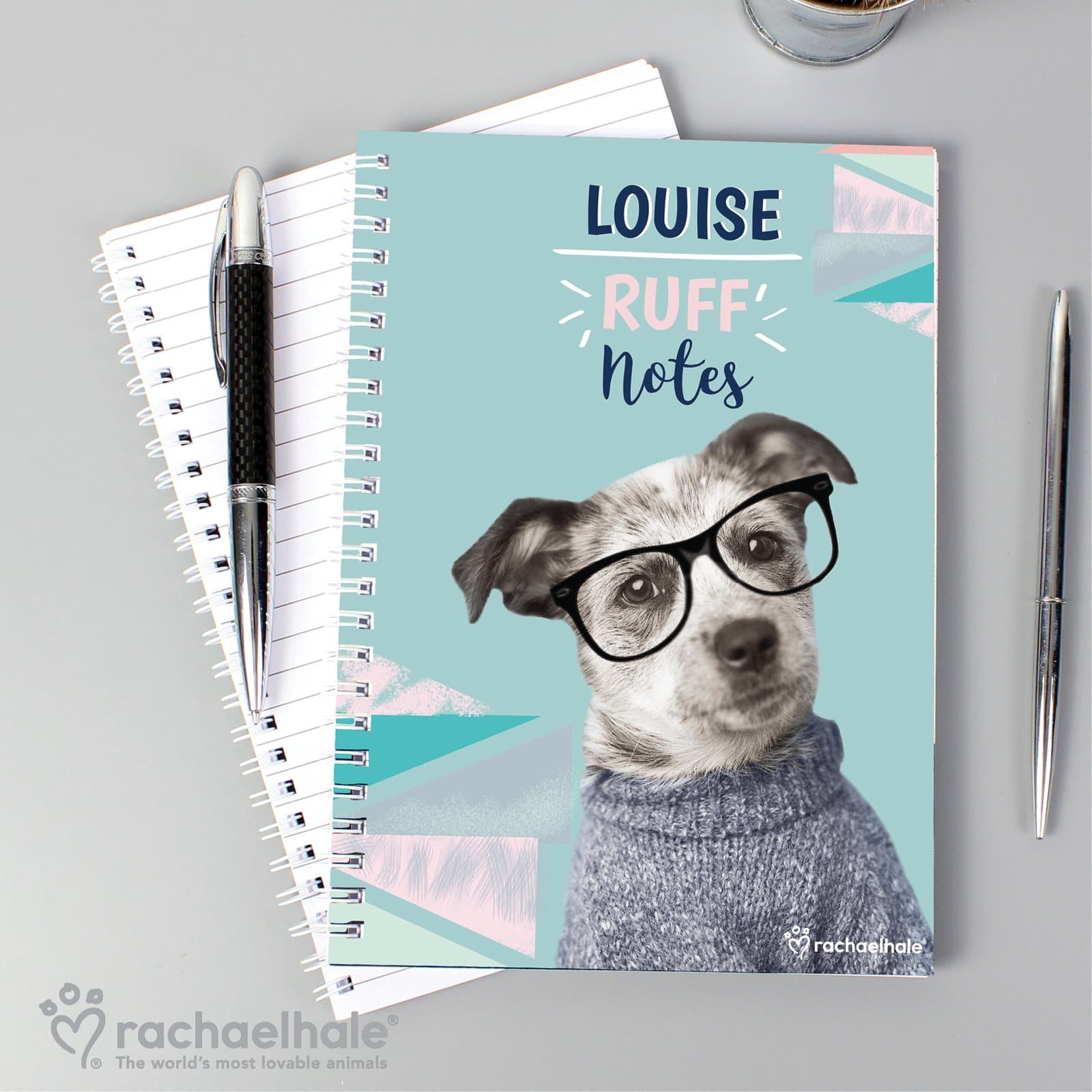 Rachael Hale Ruff Notes dog A5 notebook personalised with a name