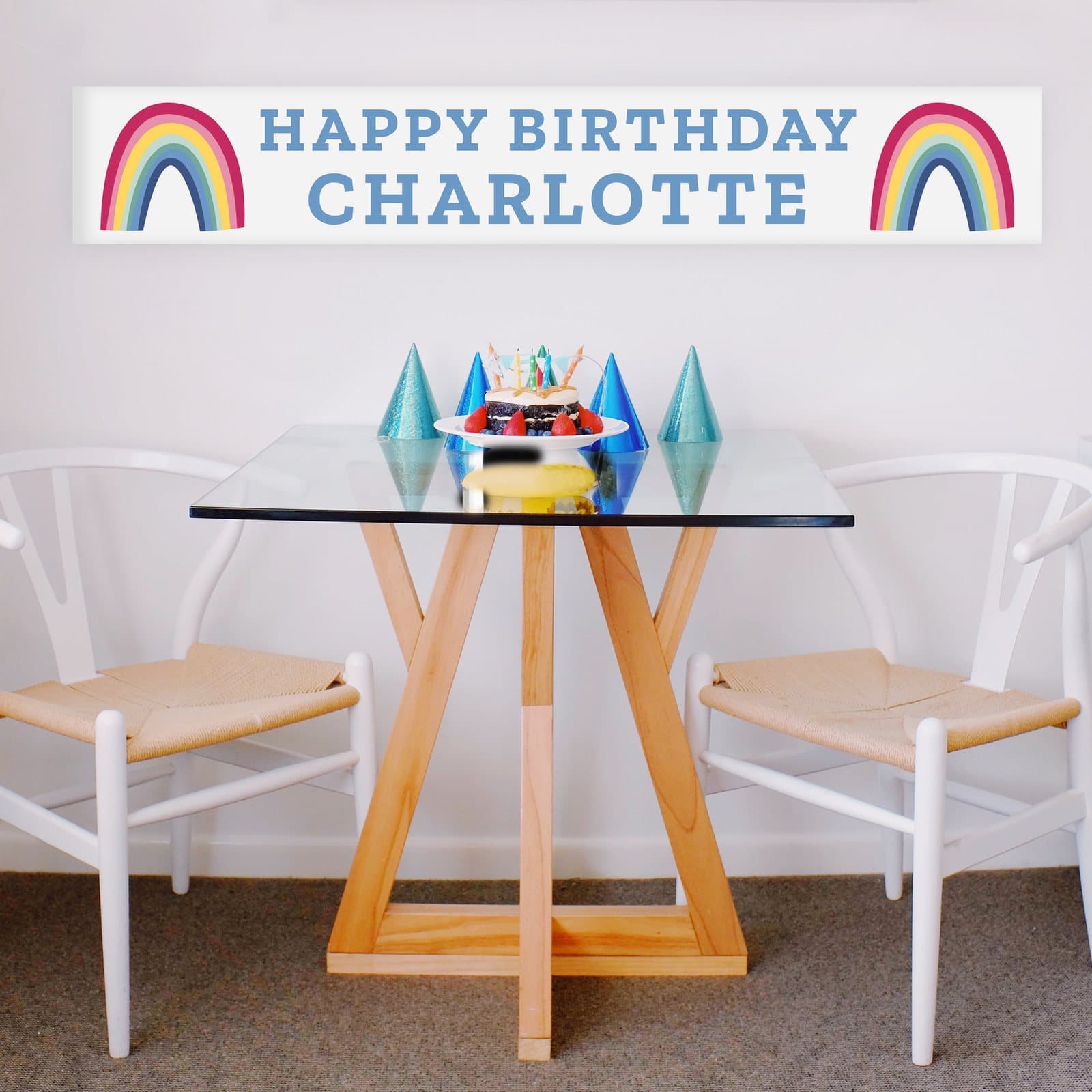 Personalised rainbow banner with a two line message