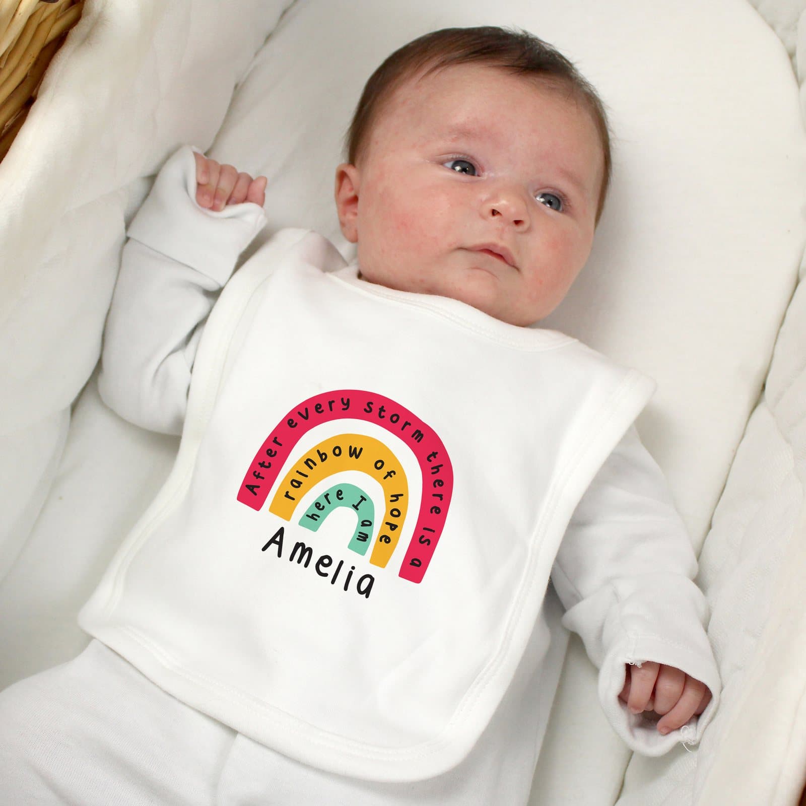 Personalised rainbow baby bib in 100% cotton