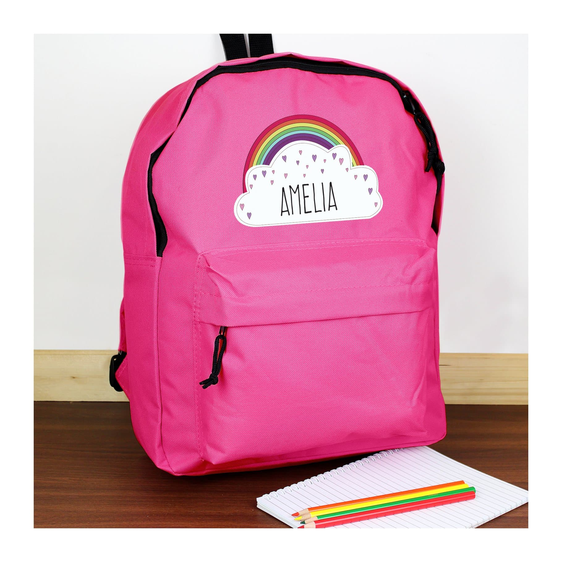 Personalised rainbow pink backpack with a name