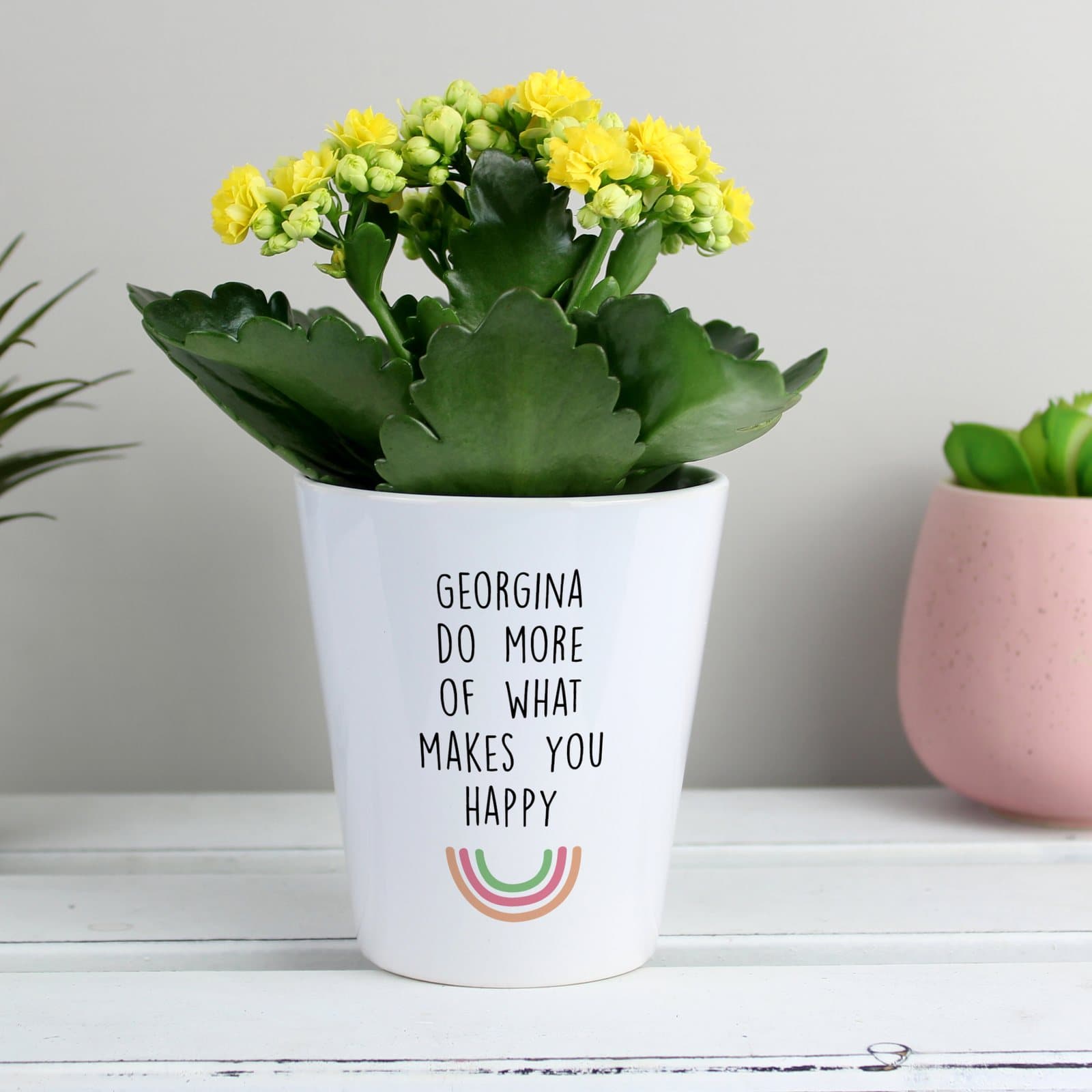 Rainbow ceramic plant pot with personalised text