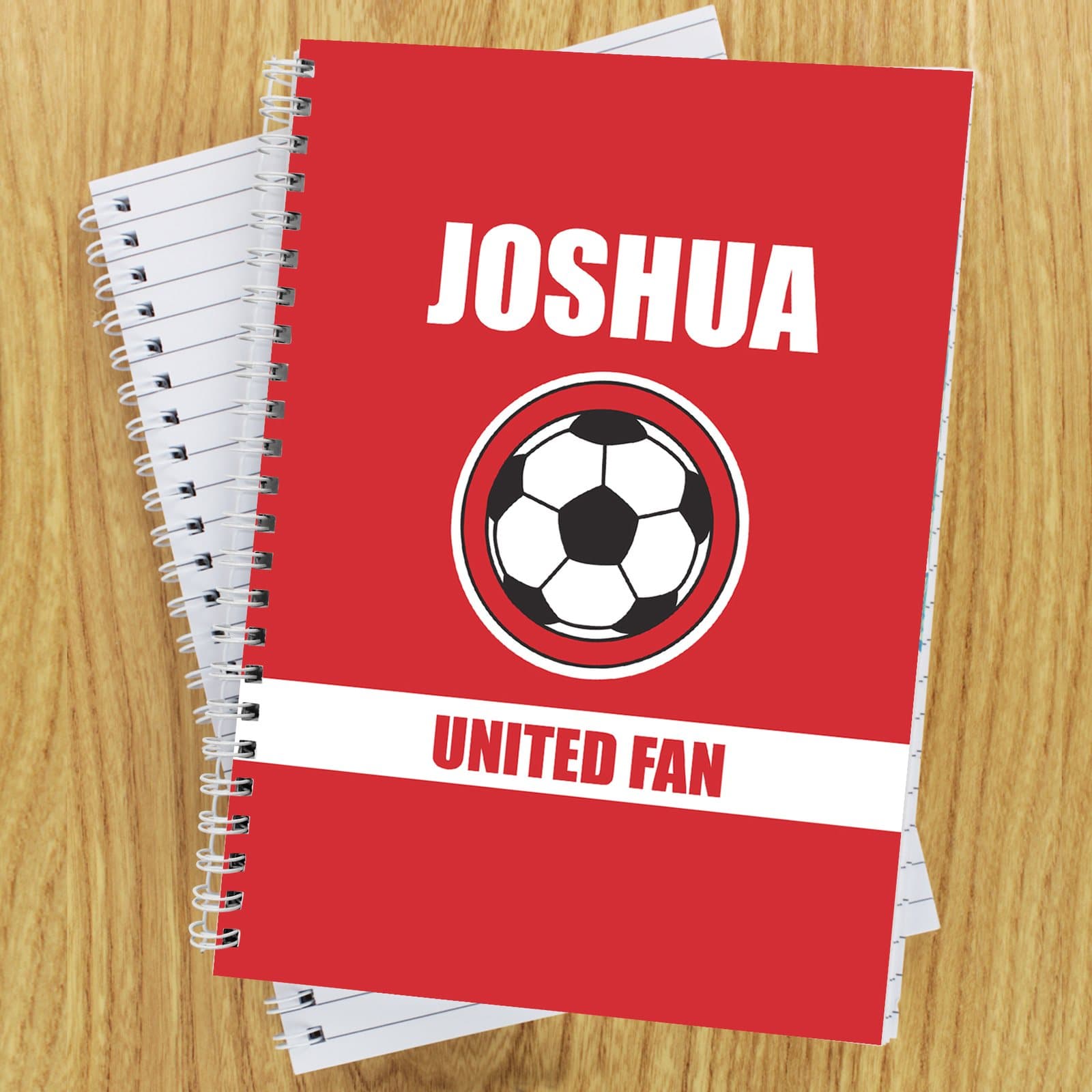 Personalised red football fan A5 notebook