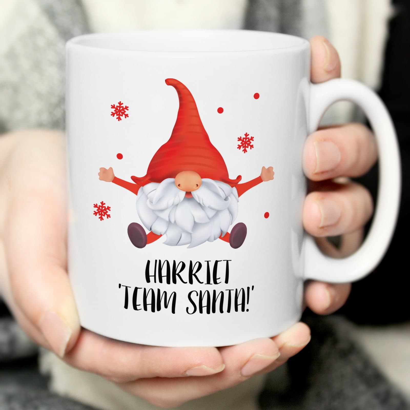 Red gonk Christmas mug personalised with two lines of text