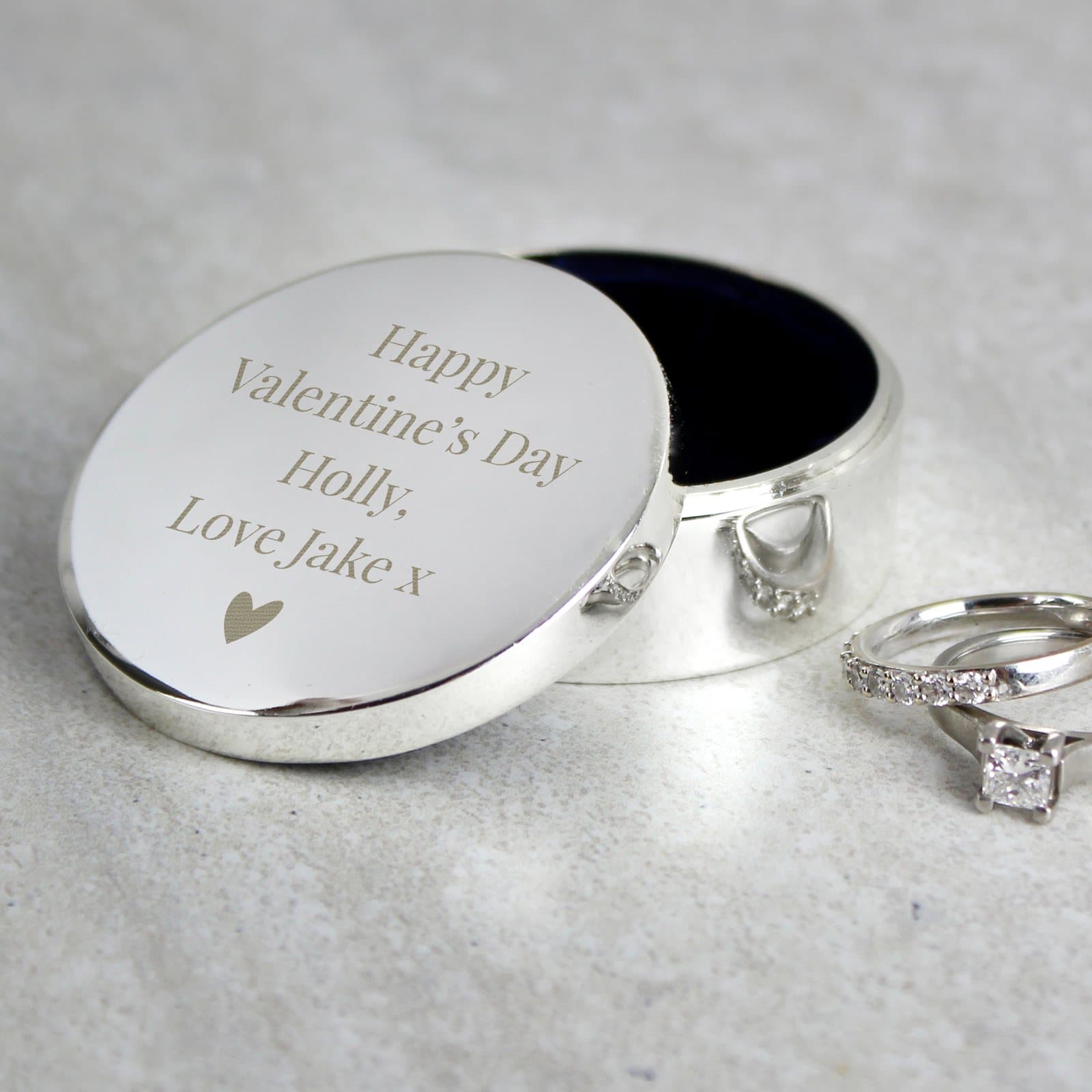 Personalised ring box with four lines of text
