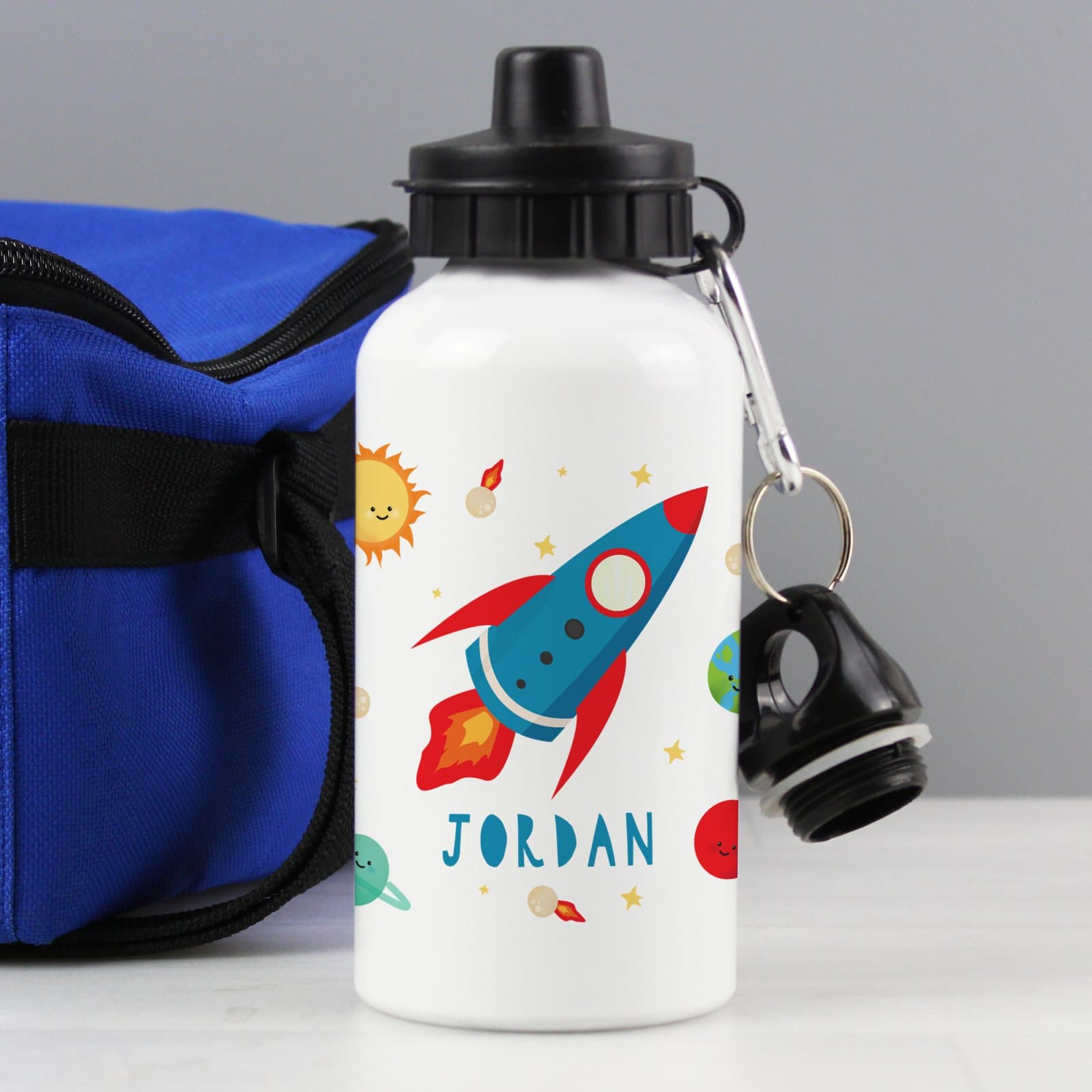 Rocket design drinks bottle with a name