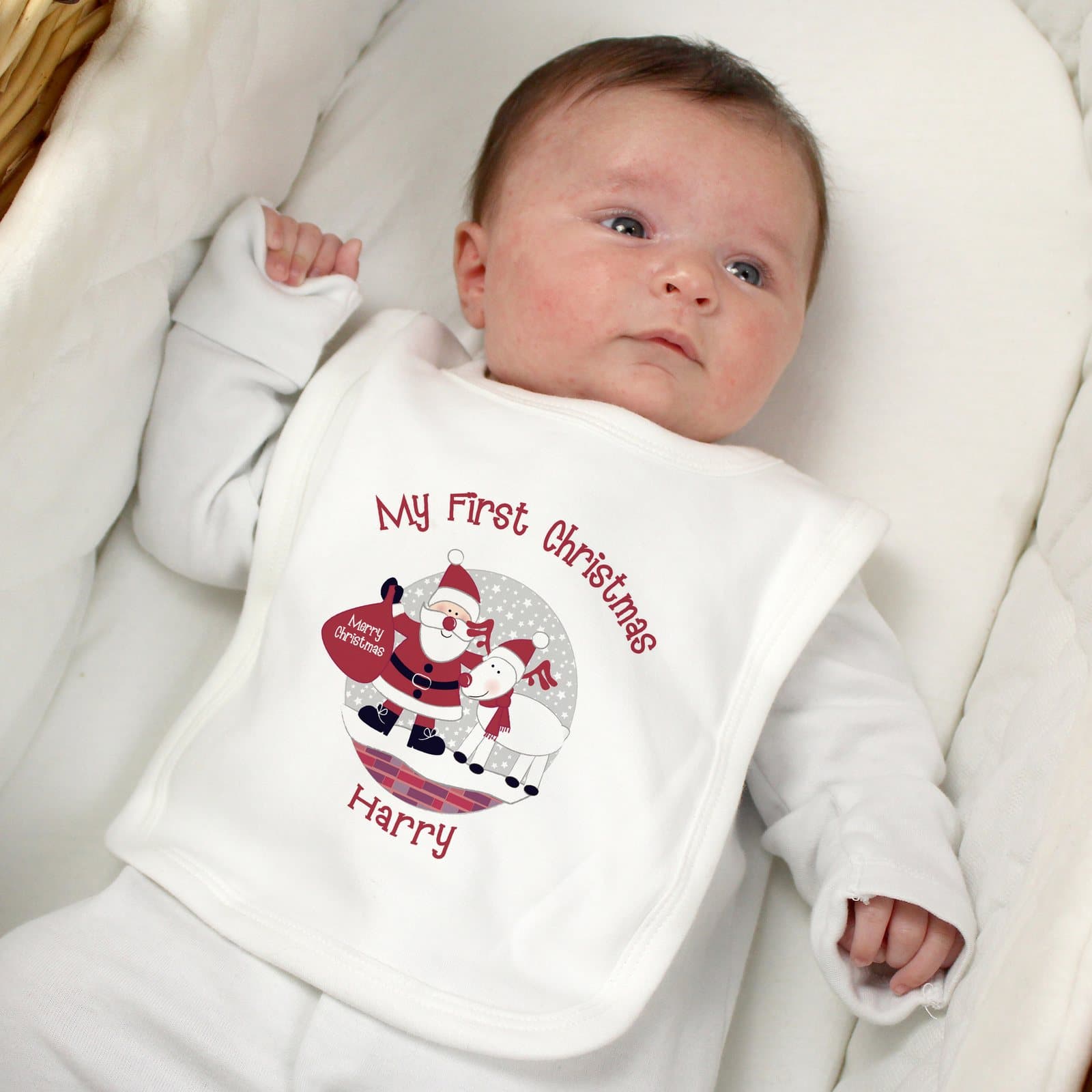 Personalised Christmas bib with a Santa and Rudolph design