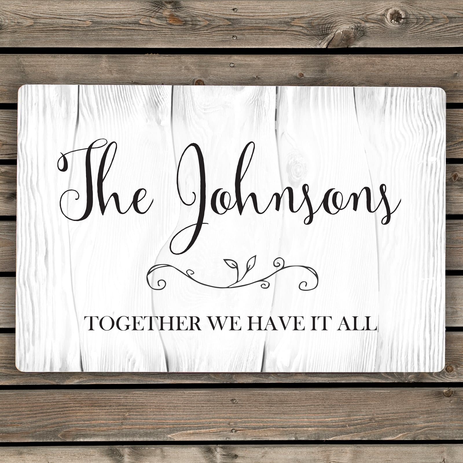 Rustic aluminium sign with two lines of personalised text