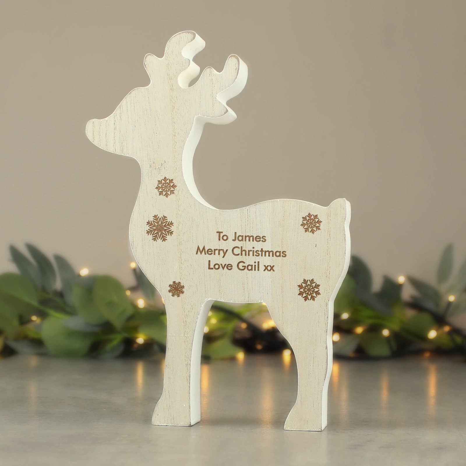 Rustic wooden reindeer Christmas decoration