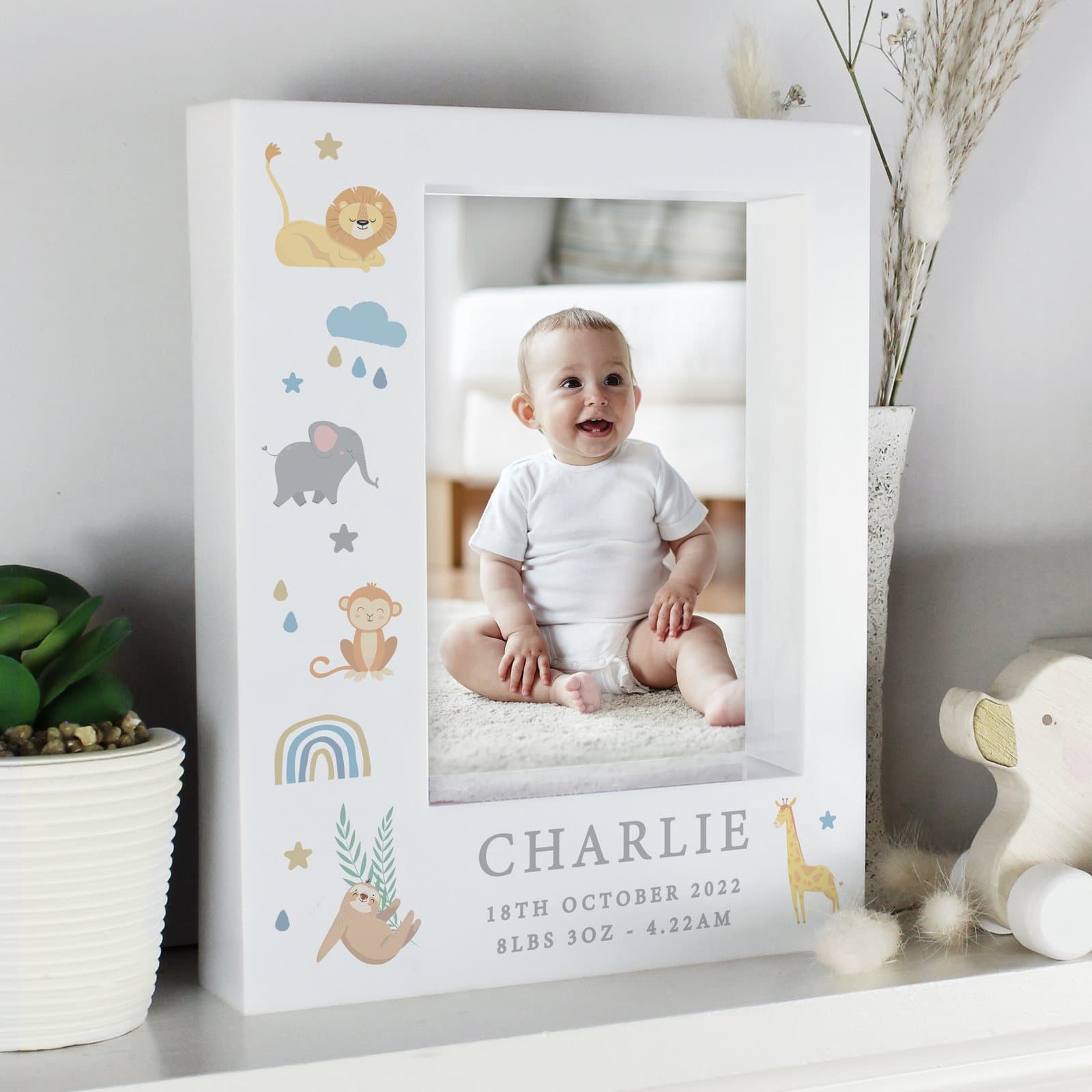 Safari animals 5x7 box photo frame in plastic with space for a name and message