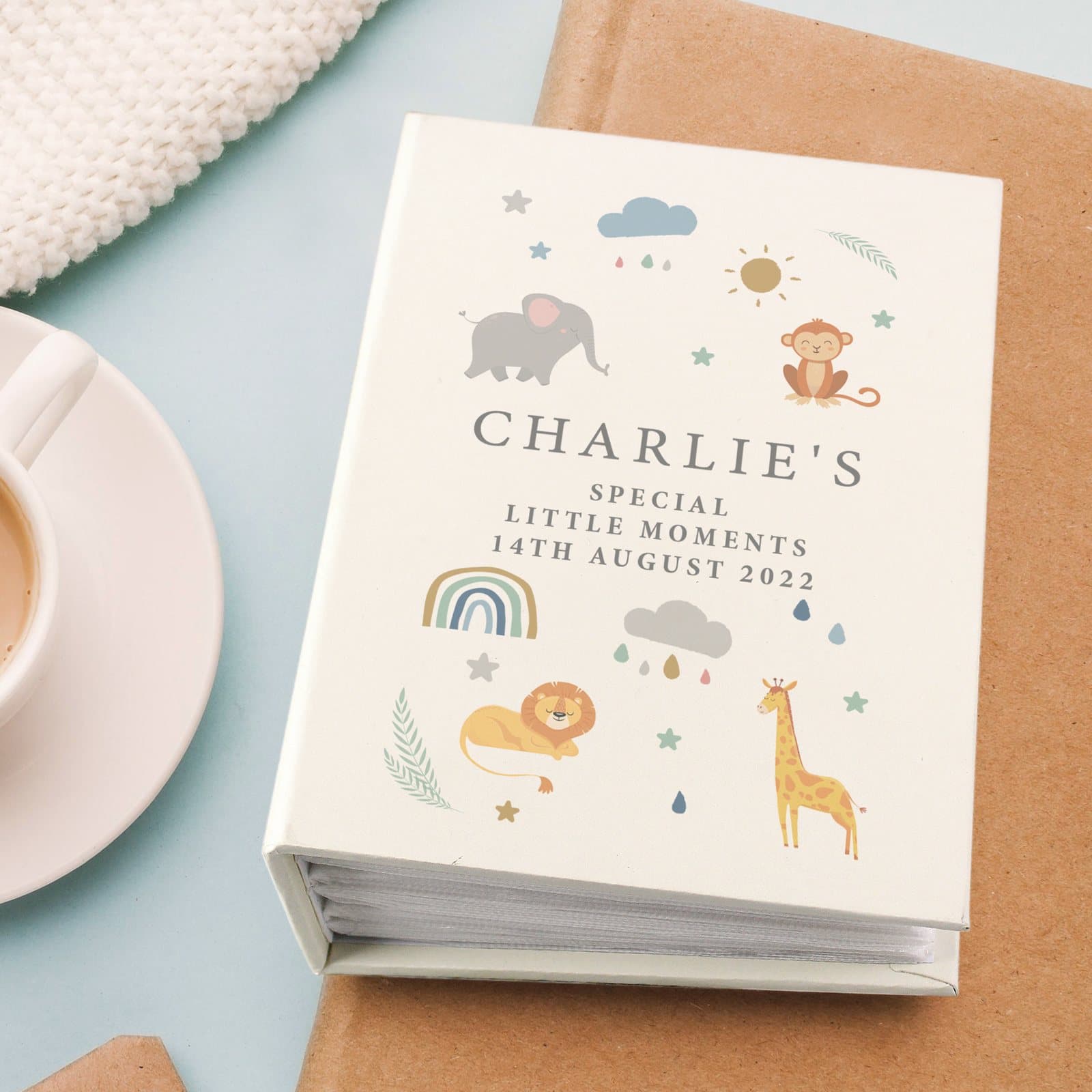 Personalised safari animals 6x4 photo album with sleeves