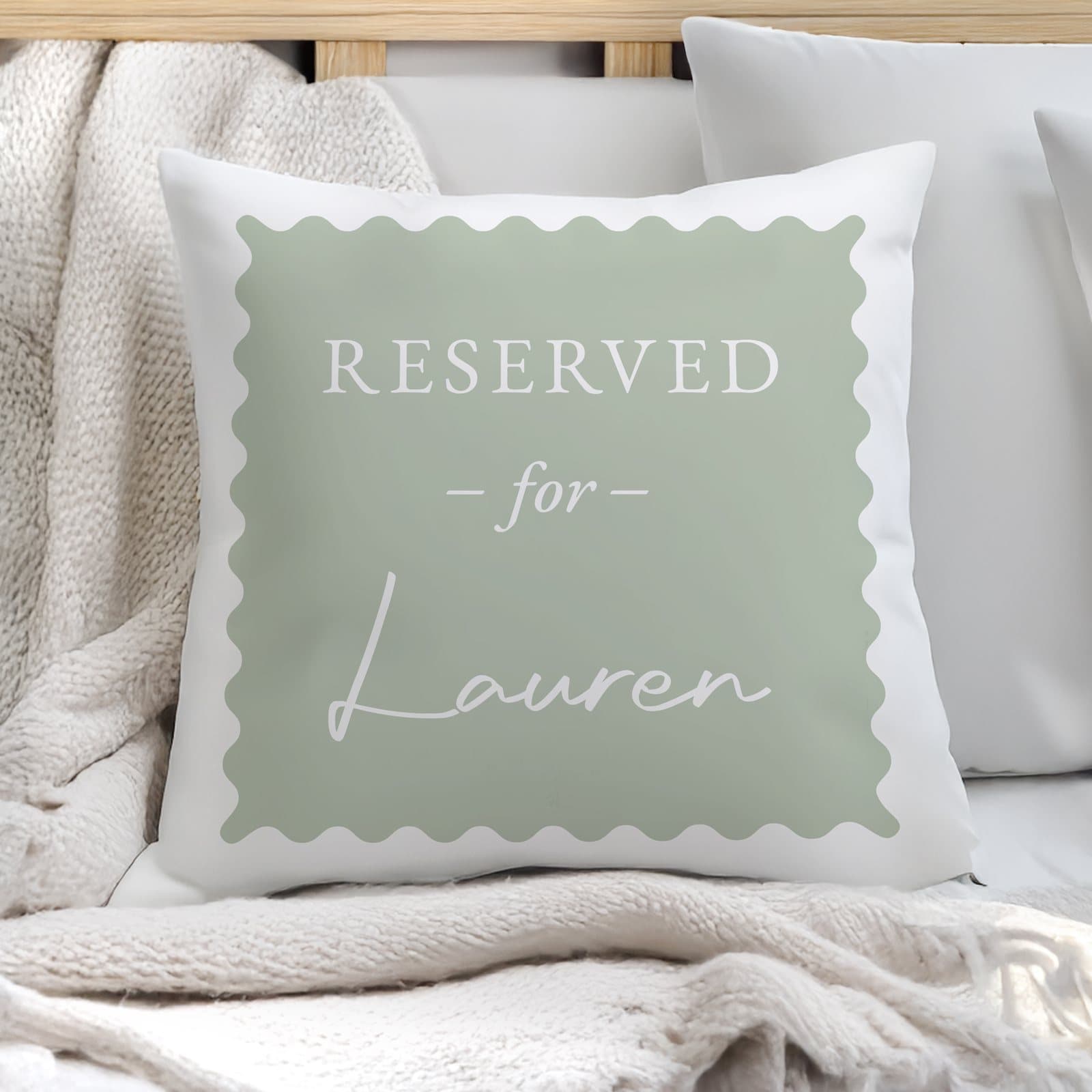 Sage green Reserved For cushion personalised with a name