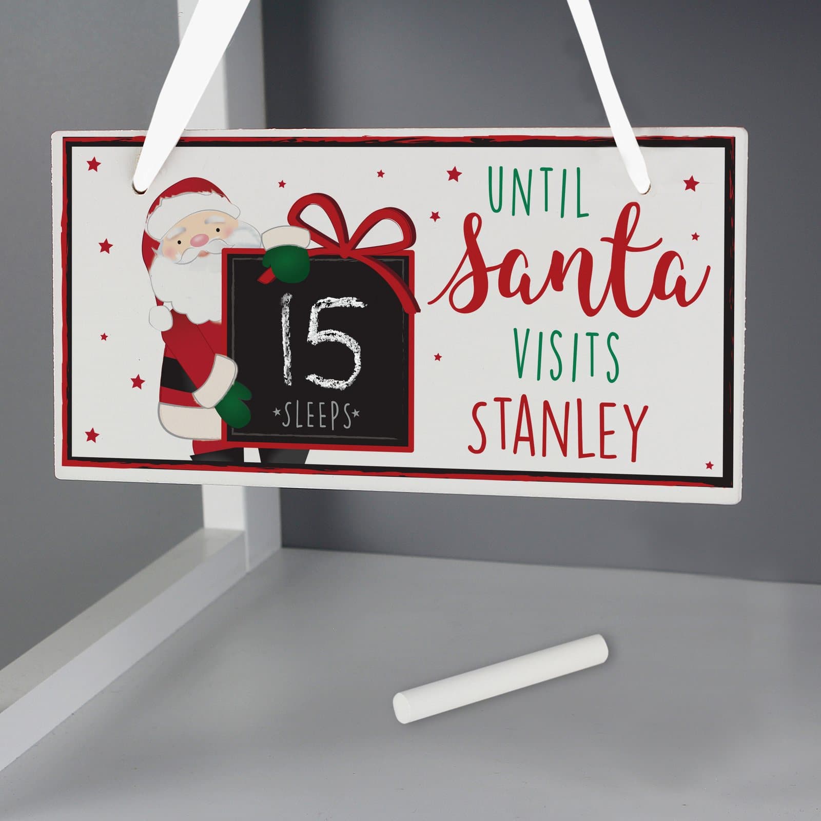 Wooden Santa Christmas countdown block with chalkboard style square