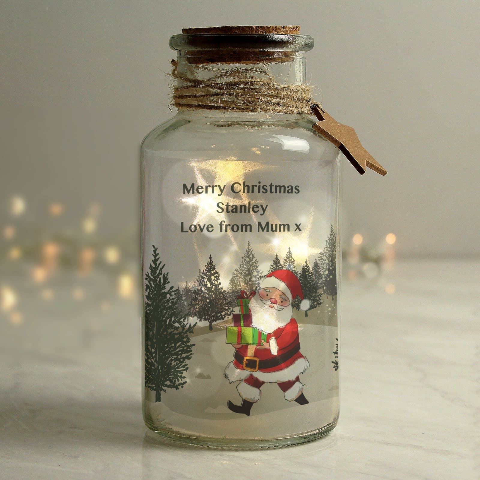 Glass LED jar with a Santa design