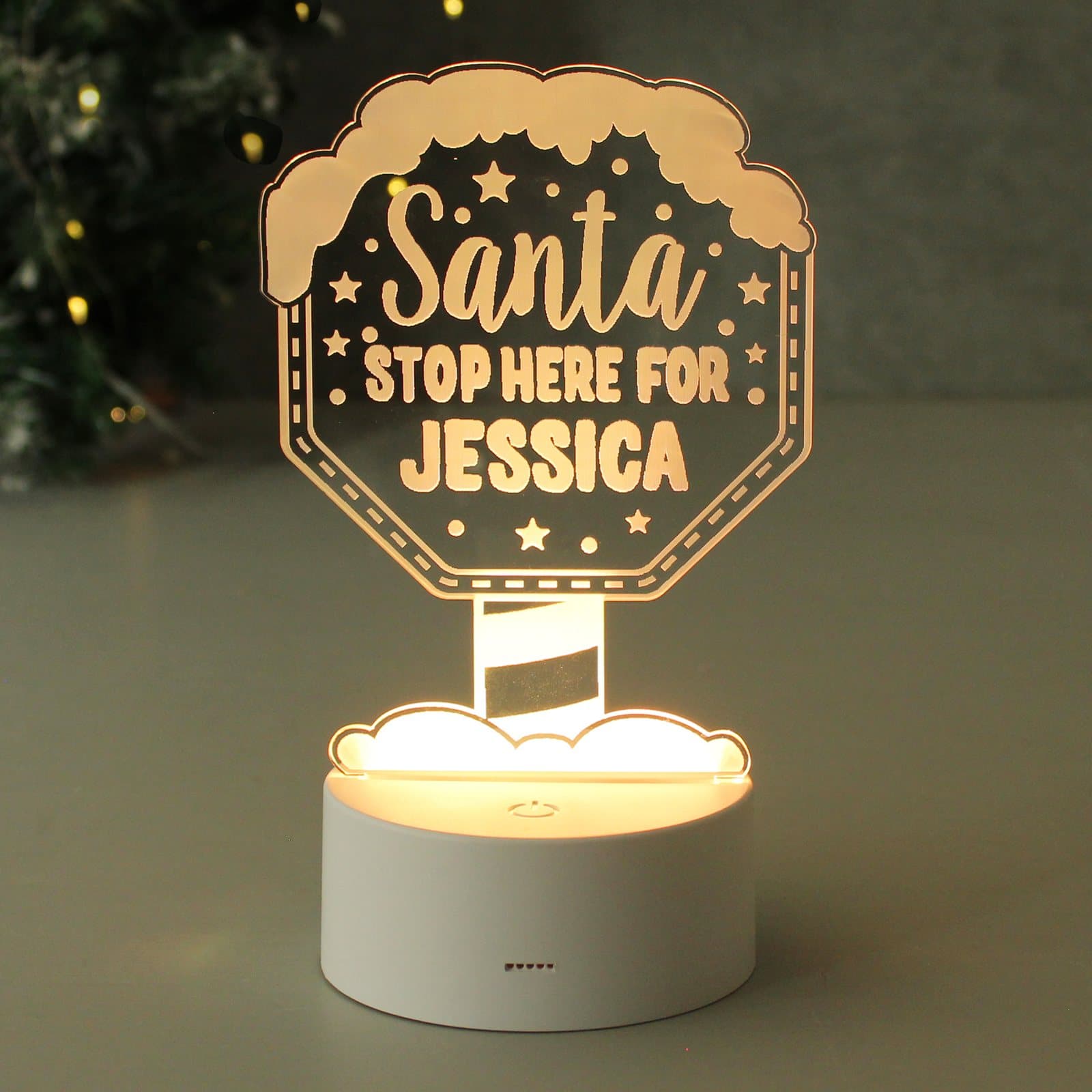 Acrylic Santa LED night light with Santa Stop Here For text