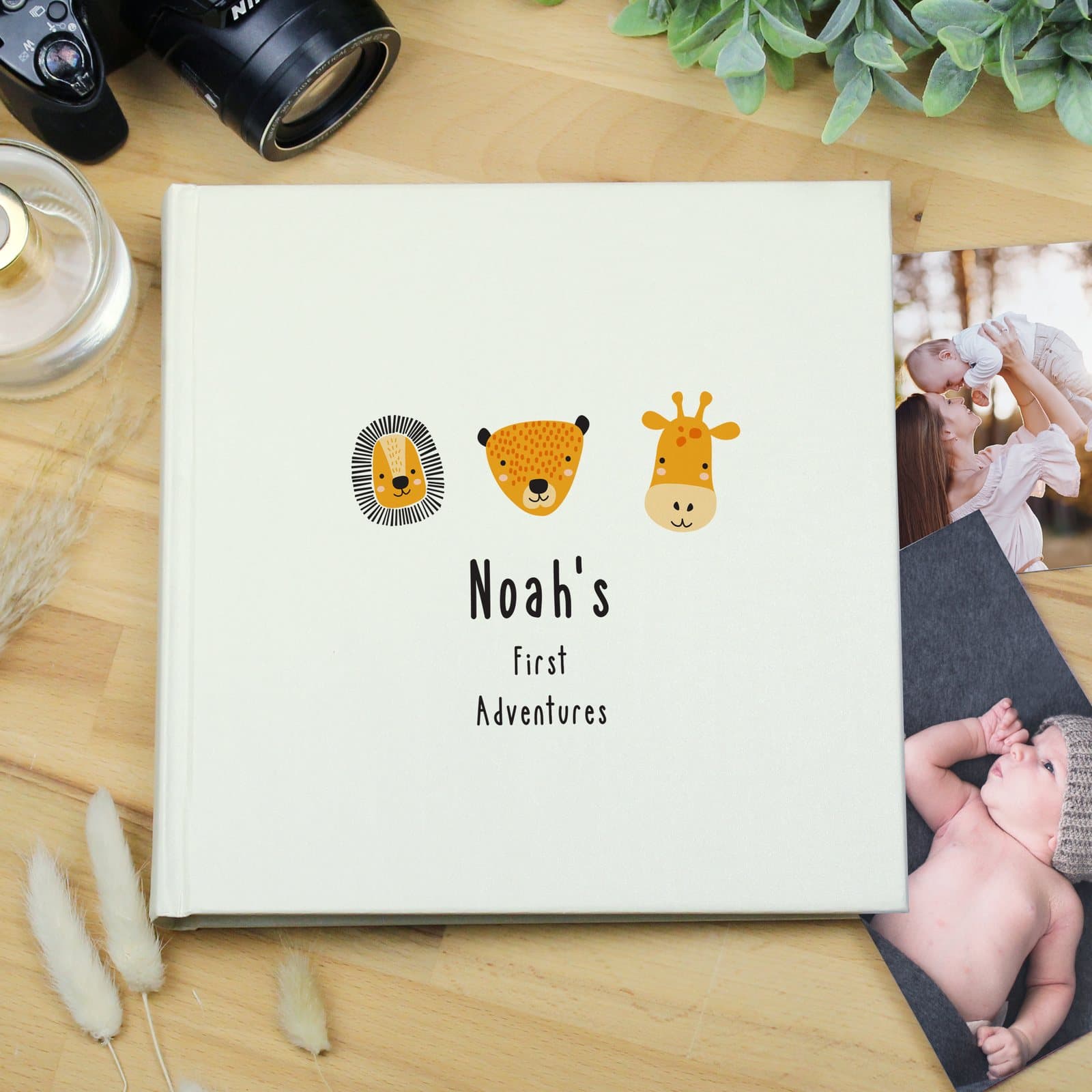 Personalised Scandi safari animals square photo album