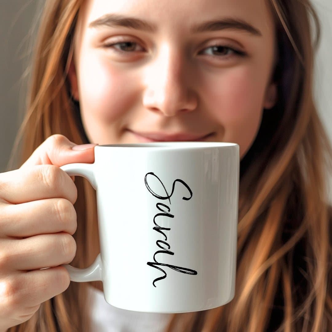 Personalised script name ceramic mug with an elegant script design