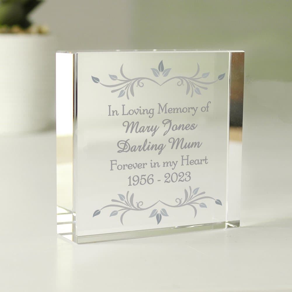 Square glass crystal token presented with a black gift box