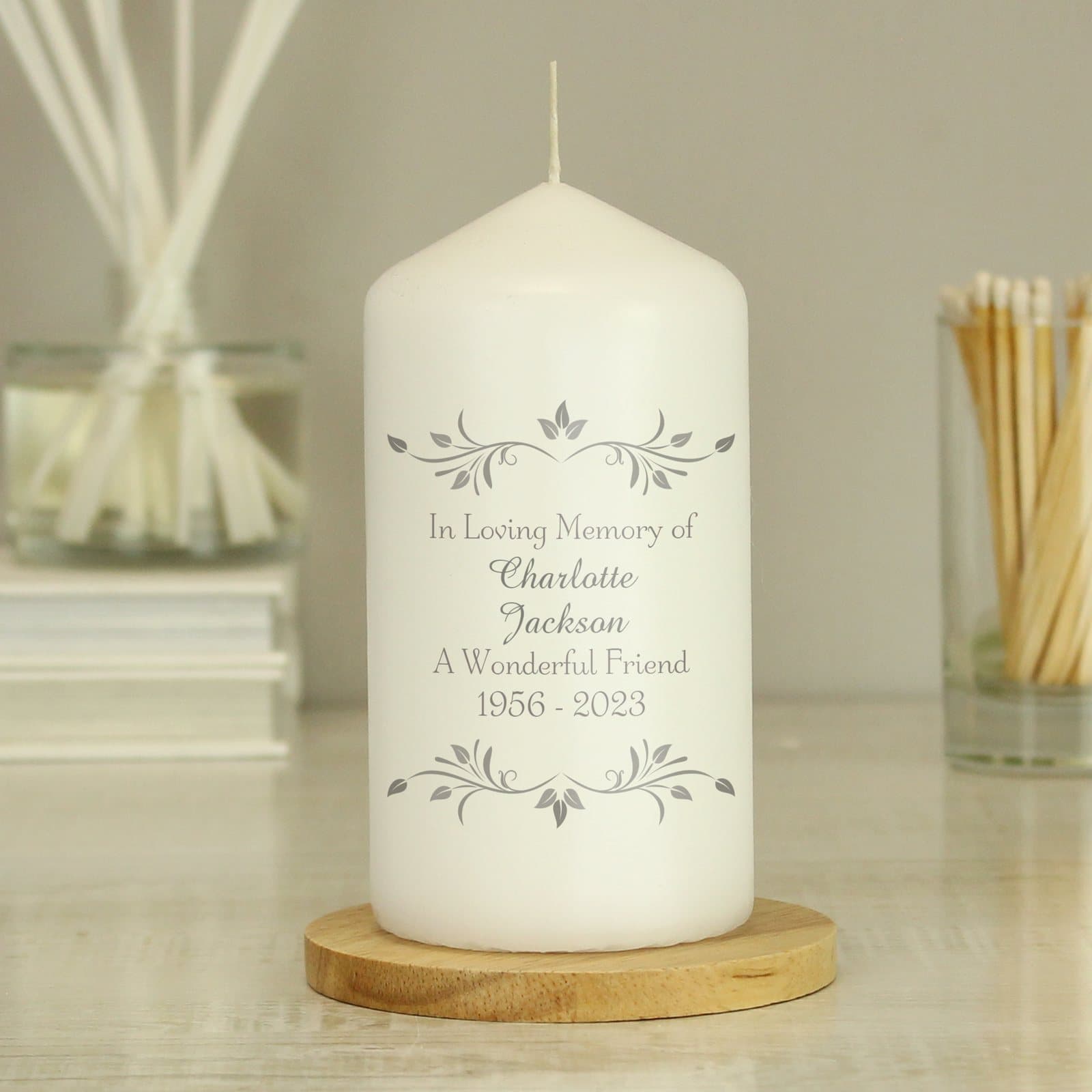 Personalised sentiments pillar candle with organza bag