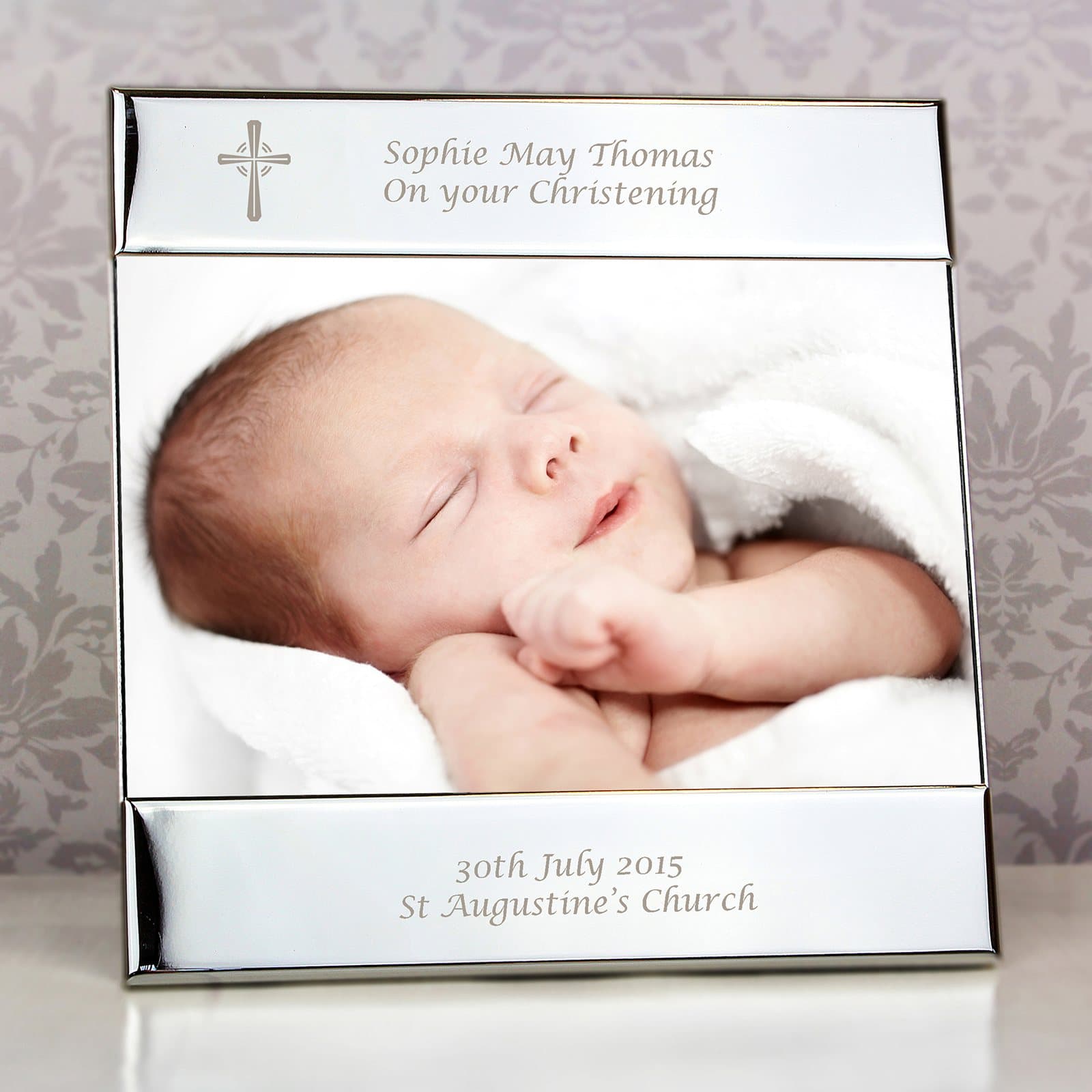Silver cross 6x4 photo frame with text