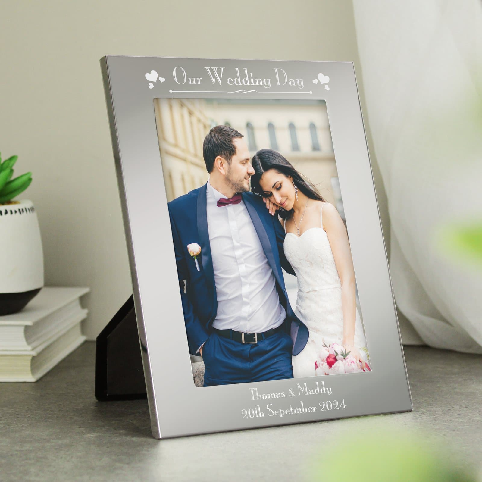 Personalised silver Our Wedding Day photo frame
