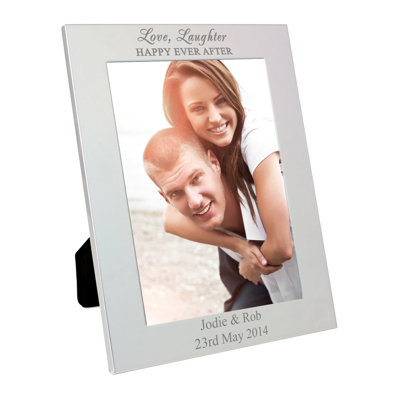 Silver Happy Ever After photo frame with a personalised message