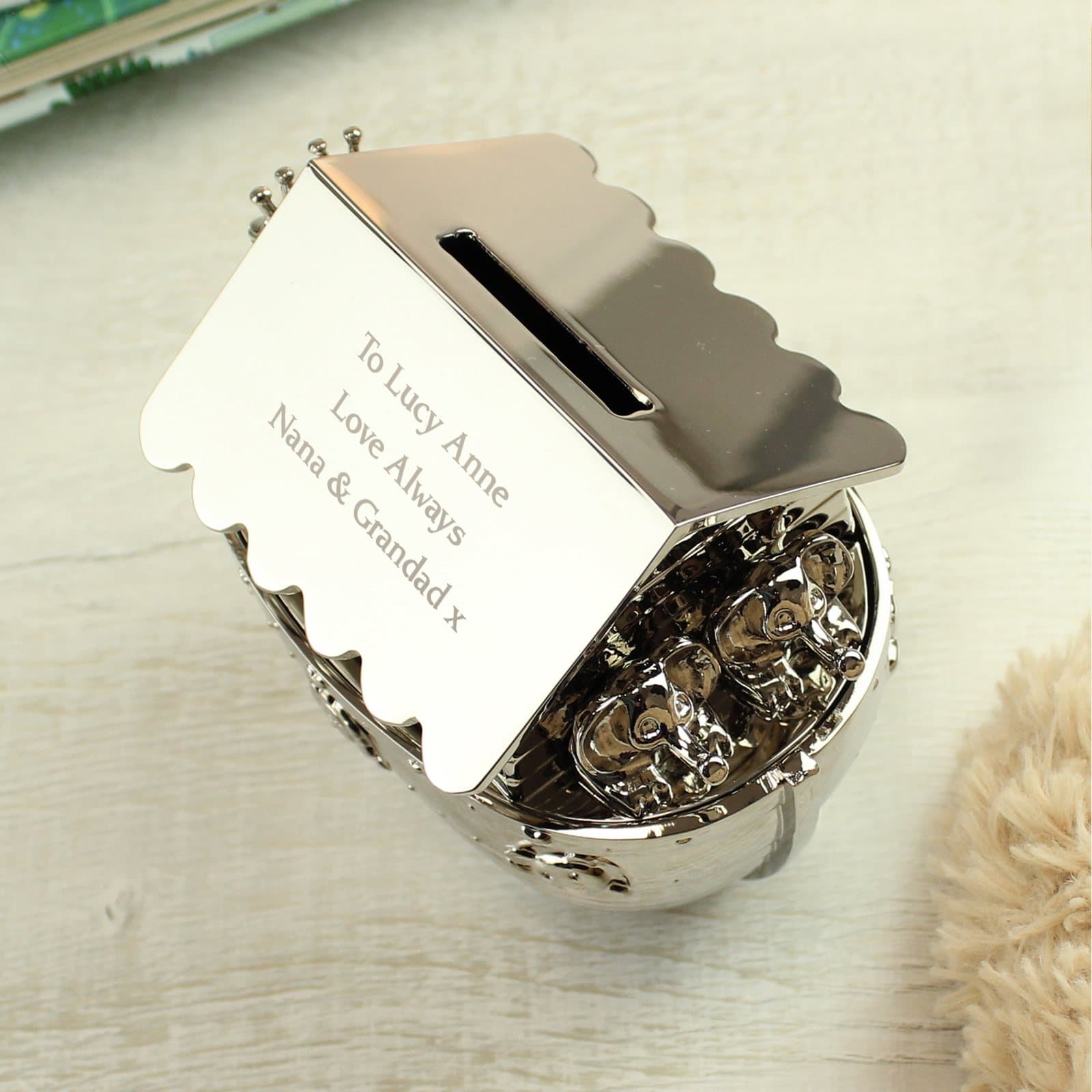Silver finish Noah's Ark money box