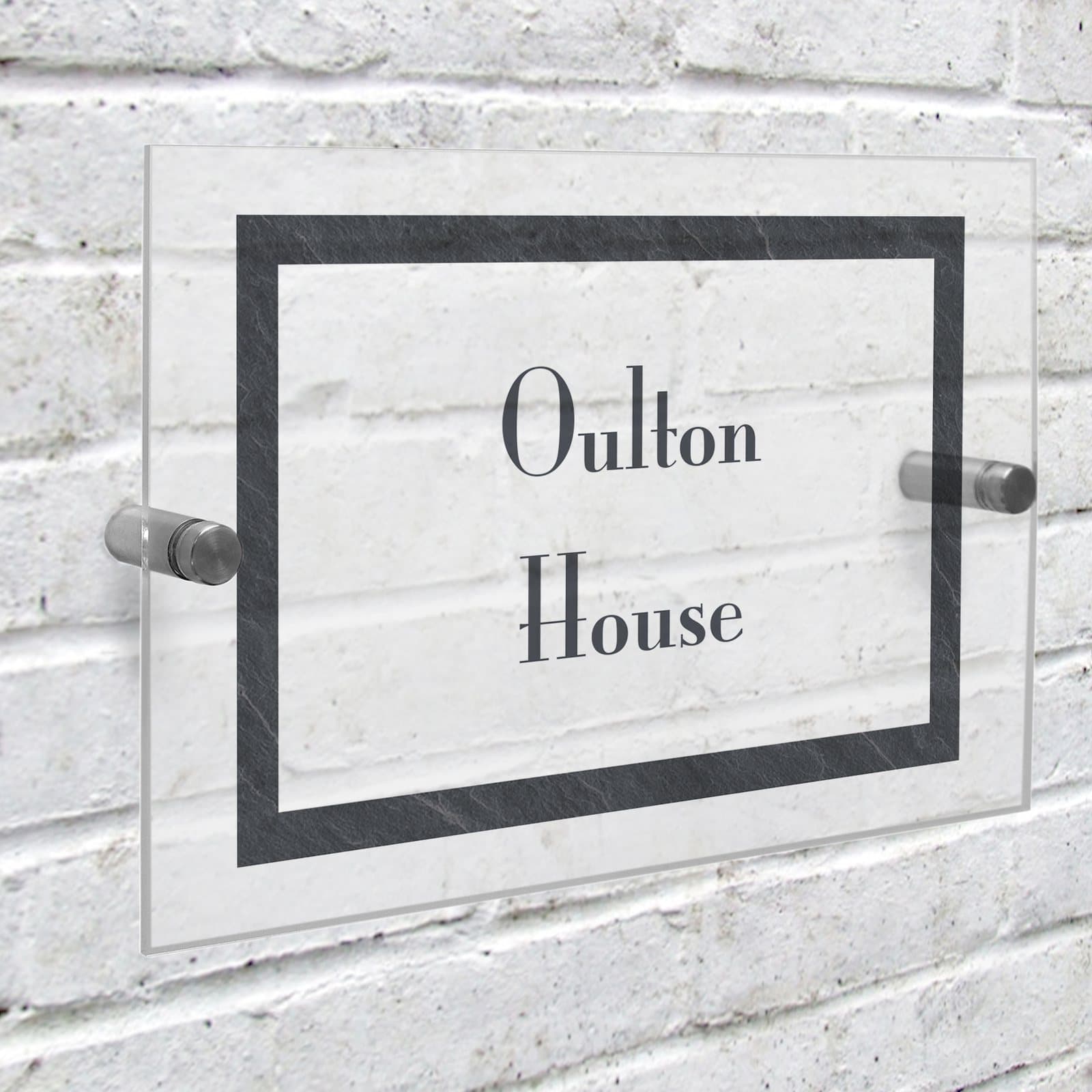 Slate effect acrylic house sign with two lines of personalised text