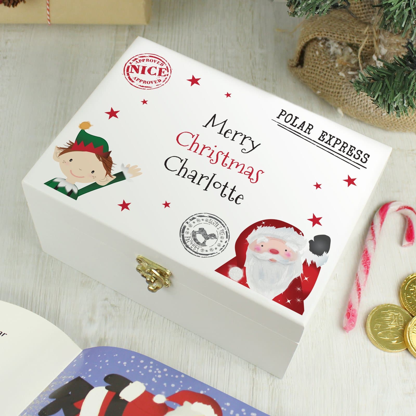 Small hand painted wooden Christmas Eve box