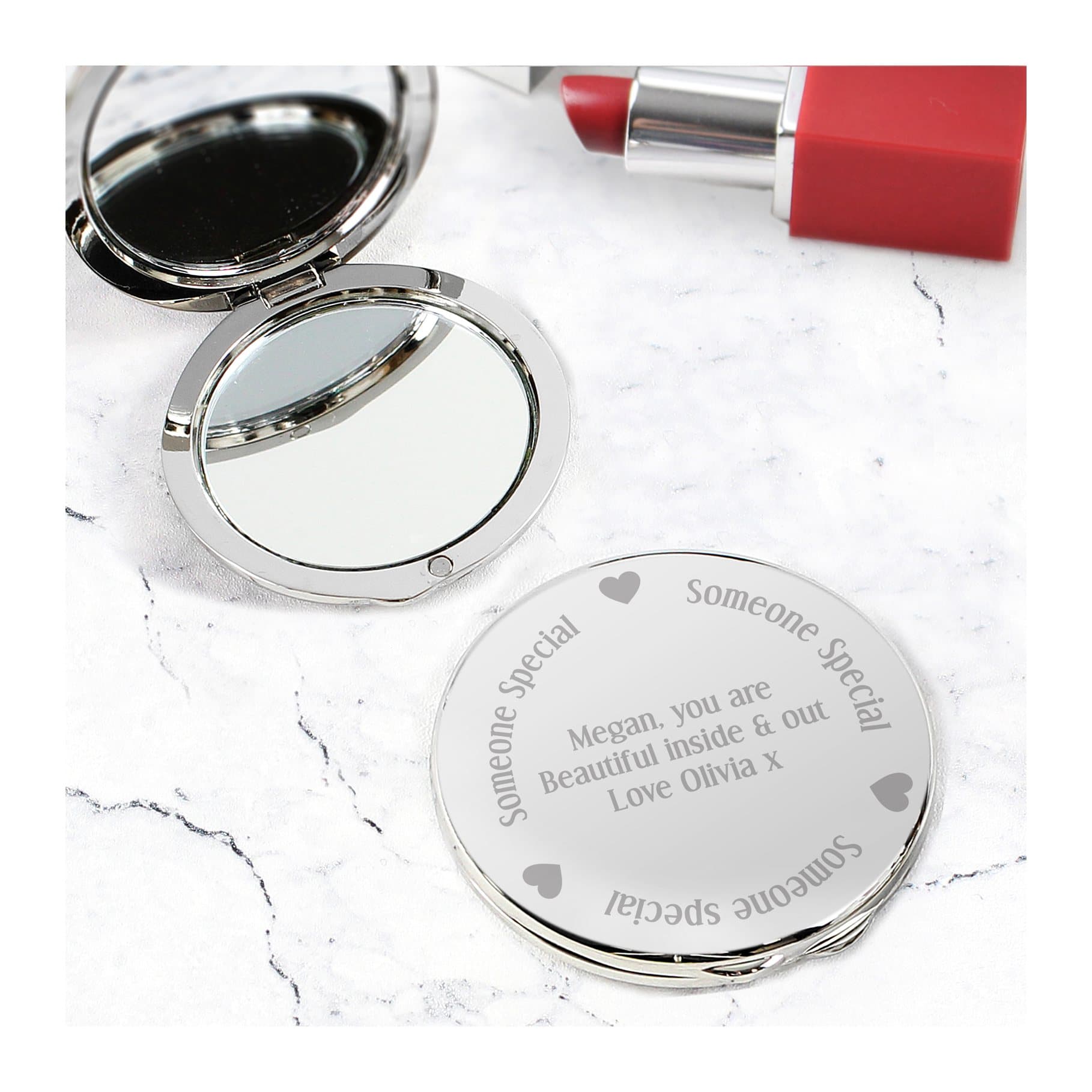 Nickel plated compact mirror personalised with Someone Special