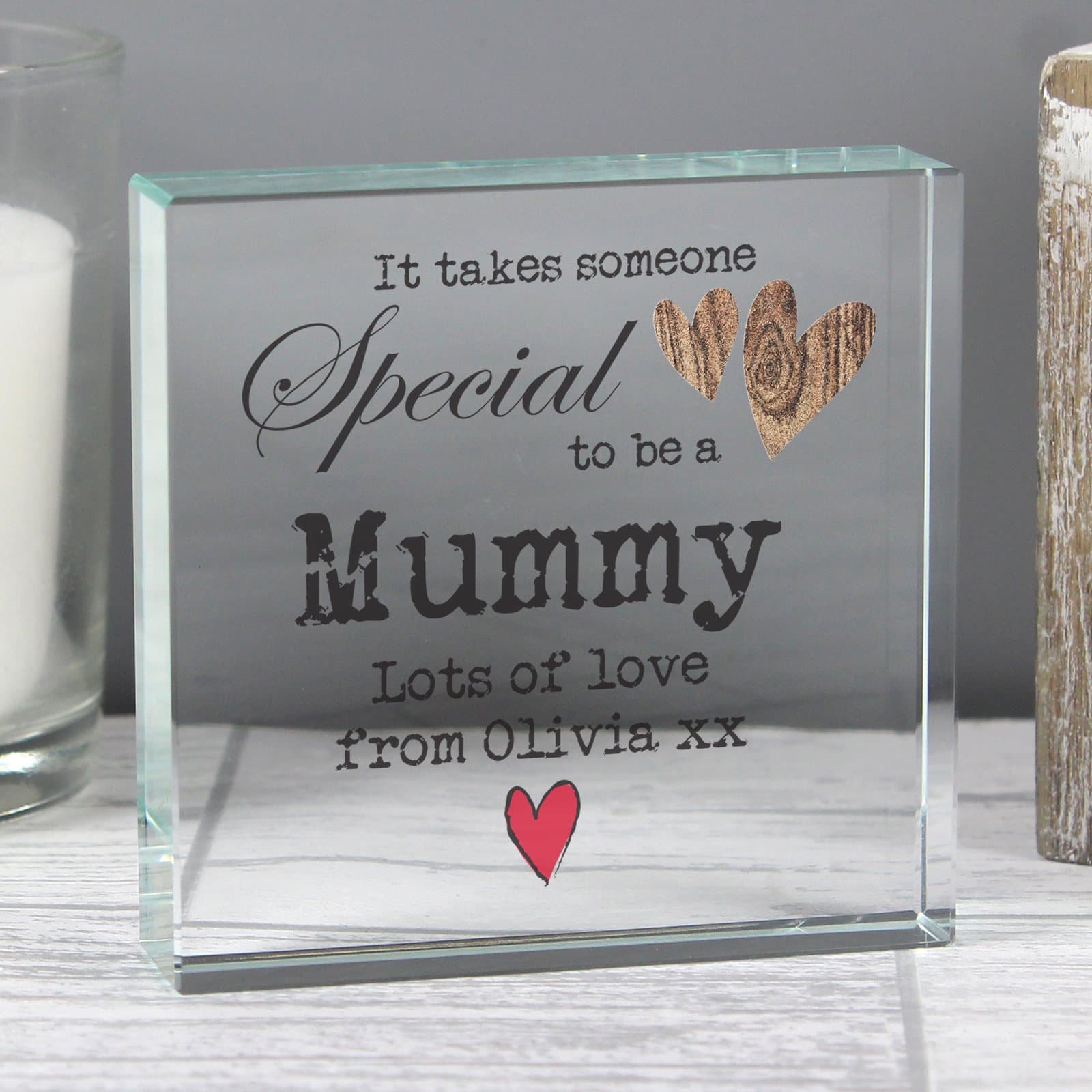 Large crystal token personalised with a role and a two-line message