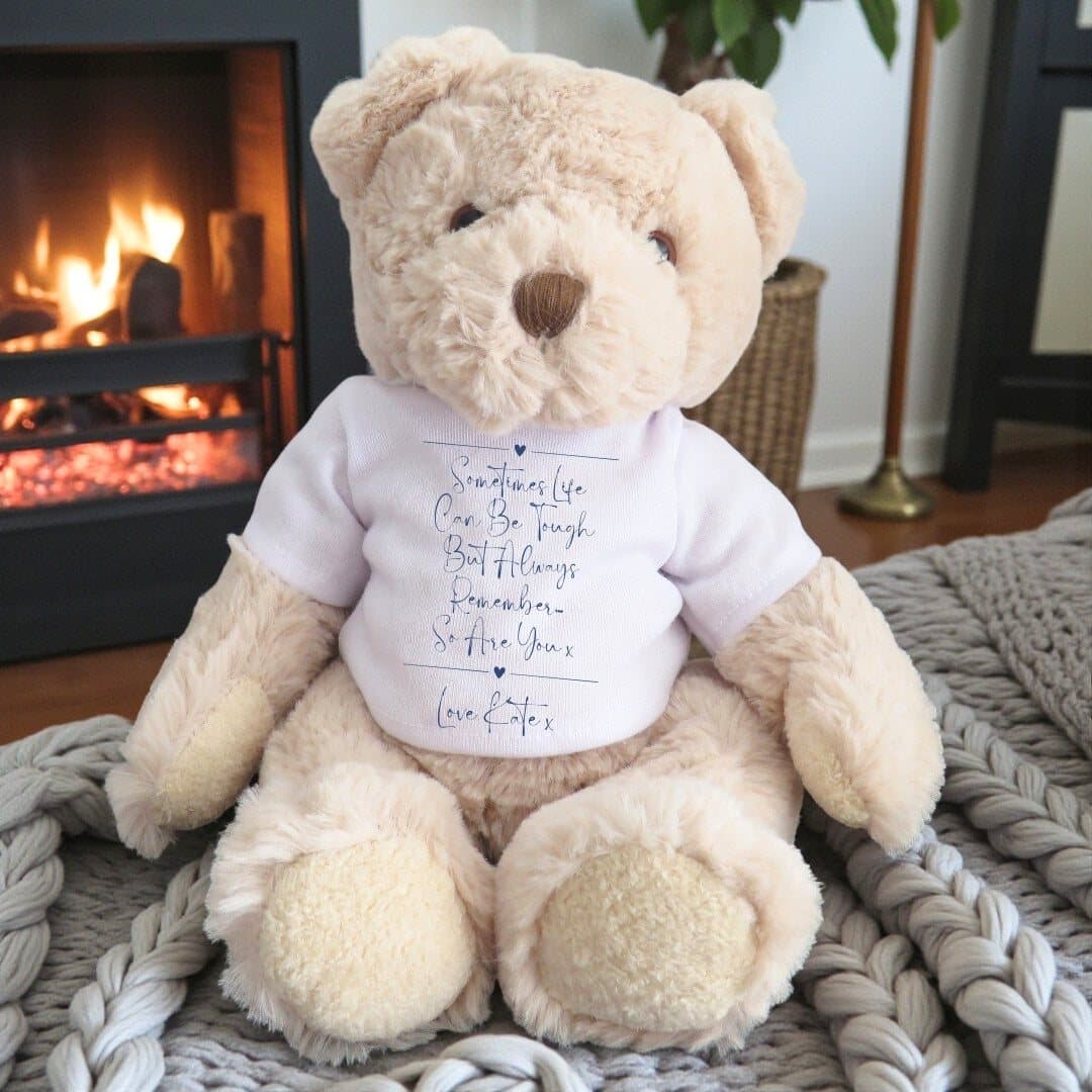Personalised teddy bear in a T-shirt with a printed message