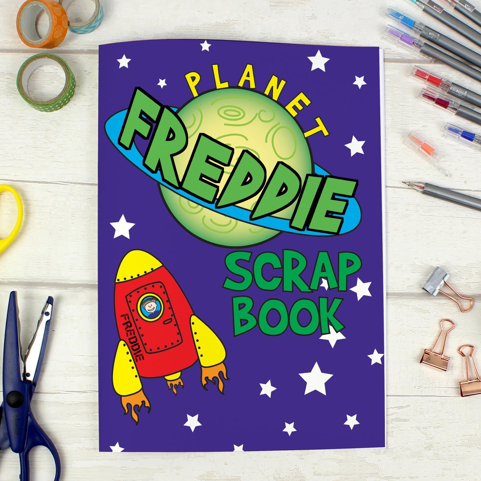 Personalised space themed A4 scrapbook