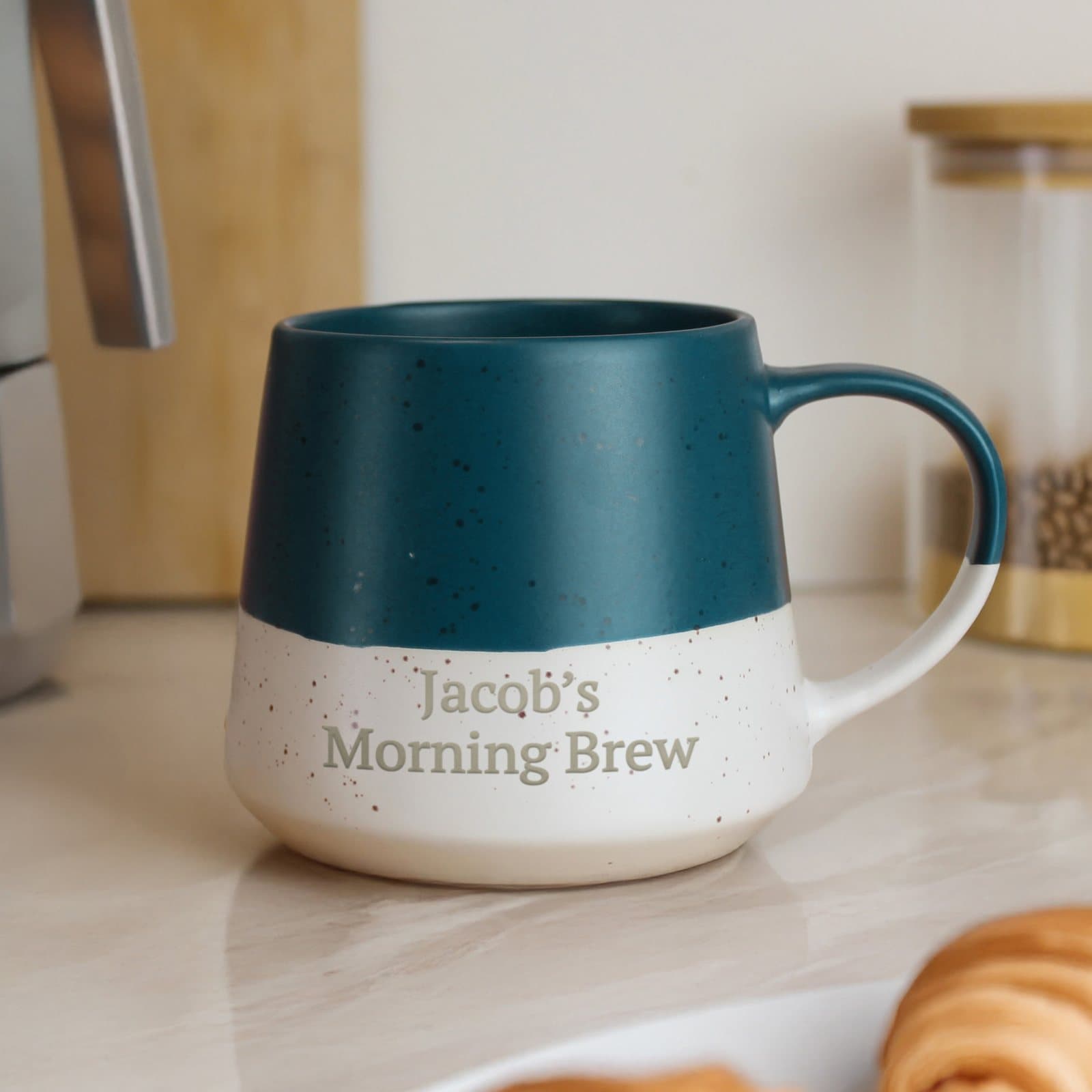 Personalised speckled ceramic mug in blue, pink or green