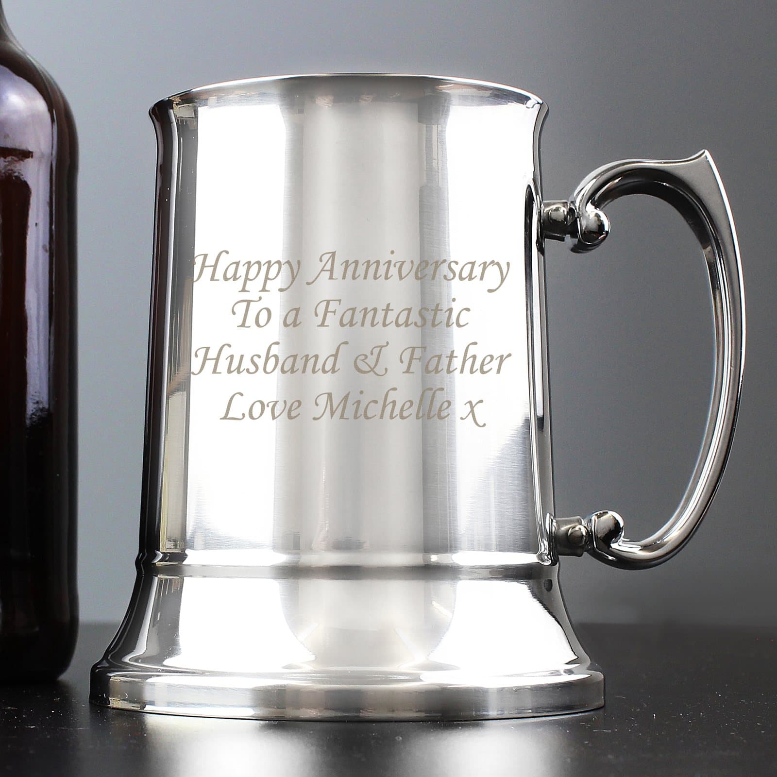 Stainless steel tankard with engraved personalised text