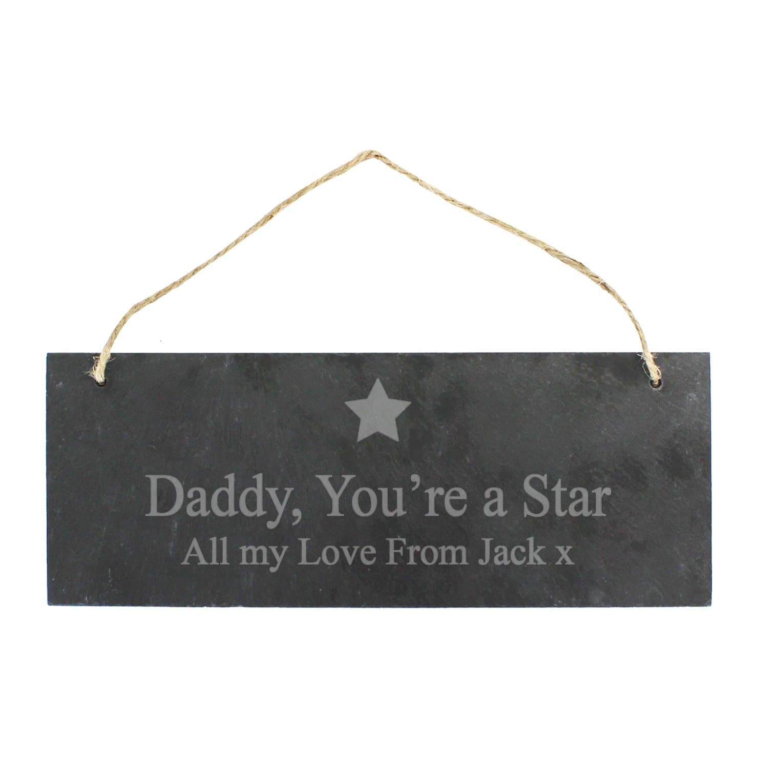 Hanging slate plaque with a star motif and natural string