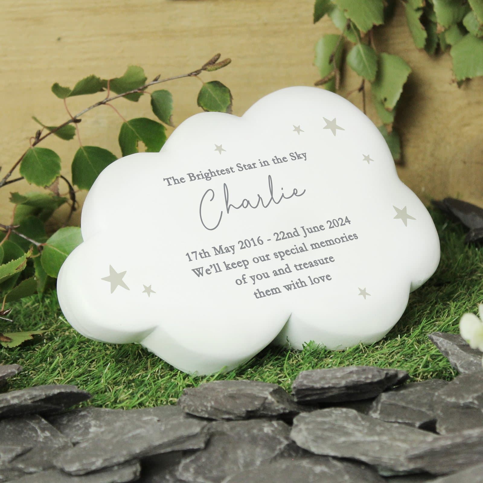 Resin memorial cloud with six lines of personalised text