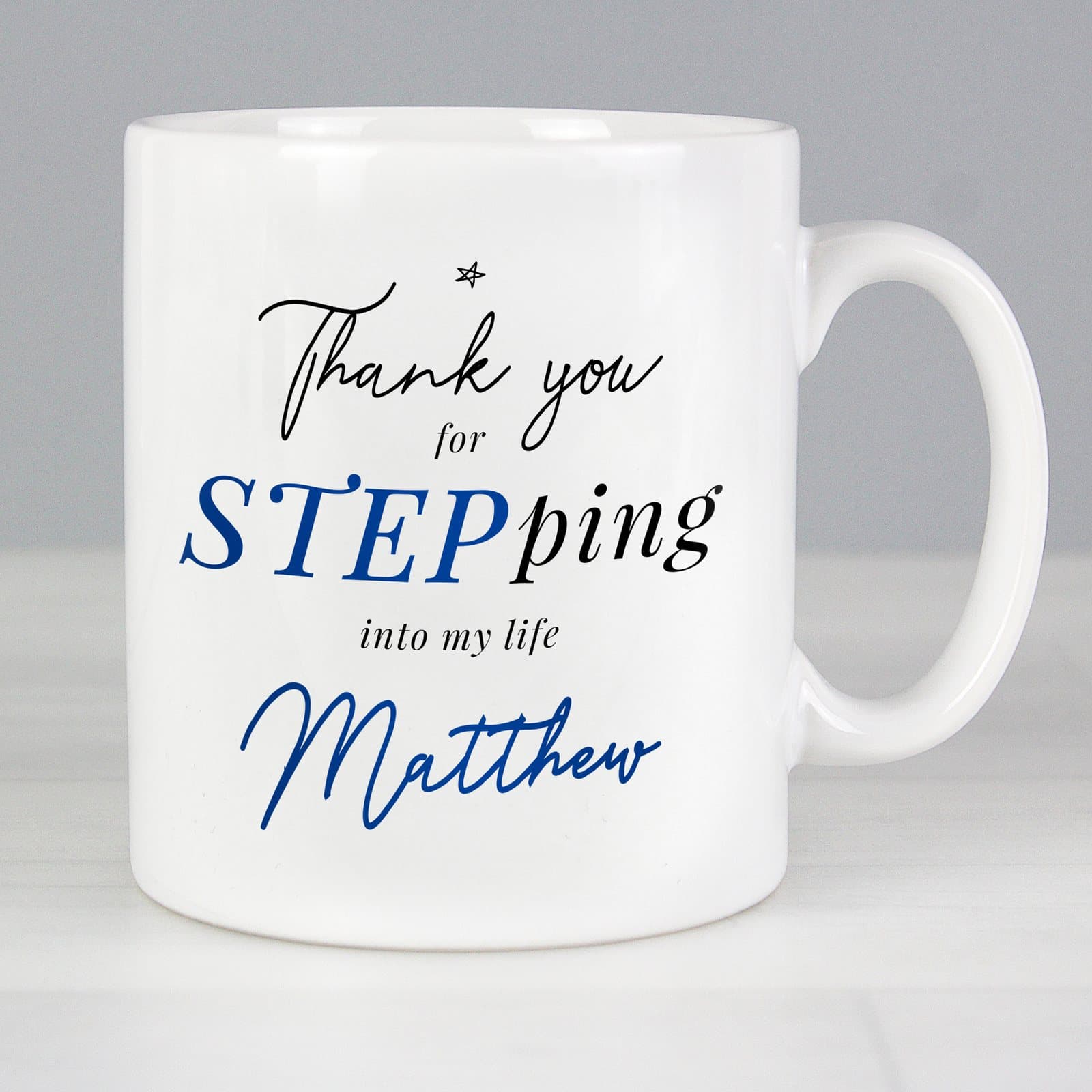 Personalised ceramic step dad mug with a name or role on the front