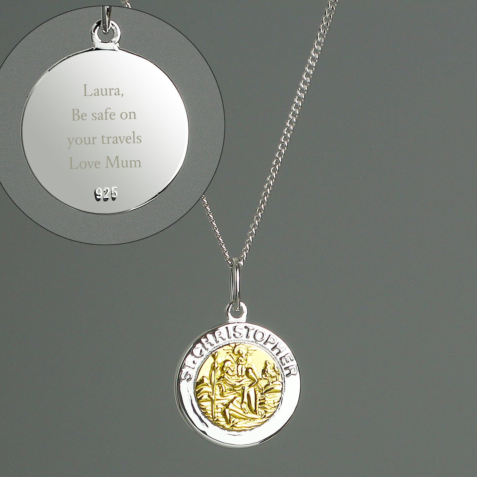 Small sterling silver and gold plated St Christopher pendant on a chain
