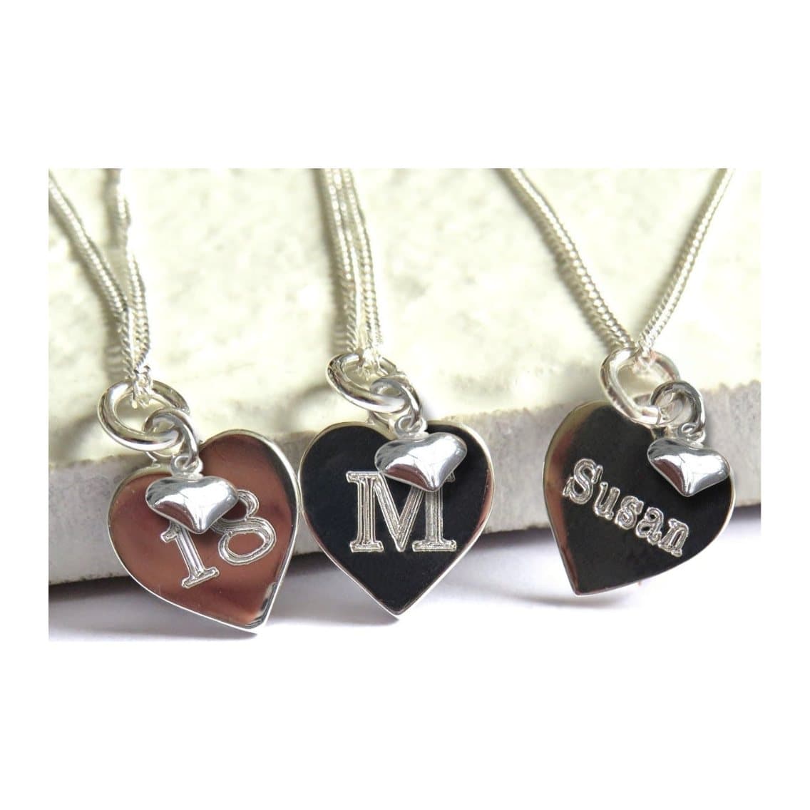 Personalised sterling silver mini heart necklace on a fine chain