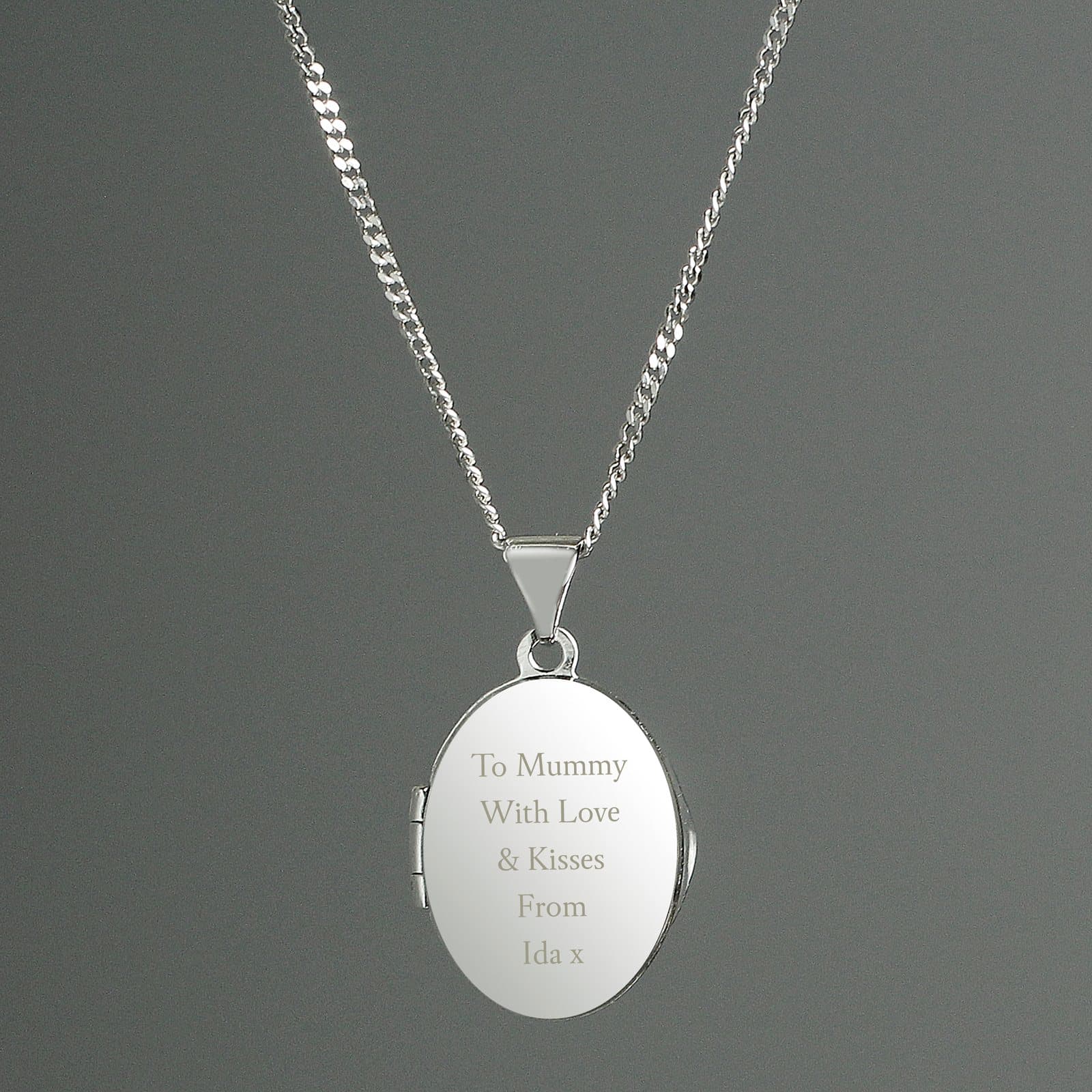 Sterling silver oval locket necklace on a chain