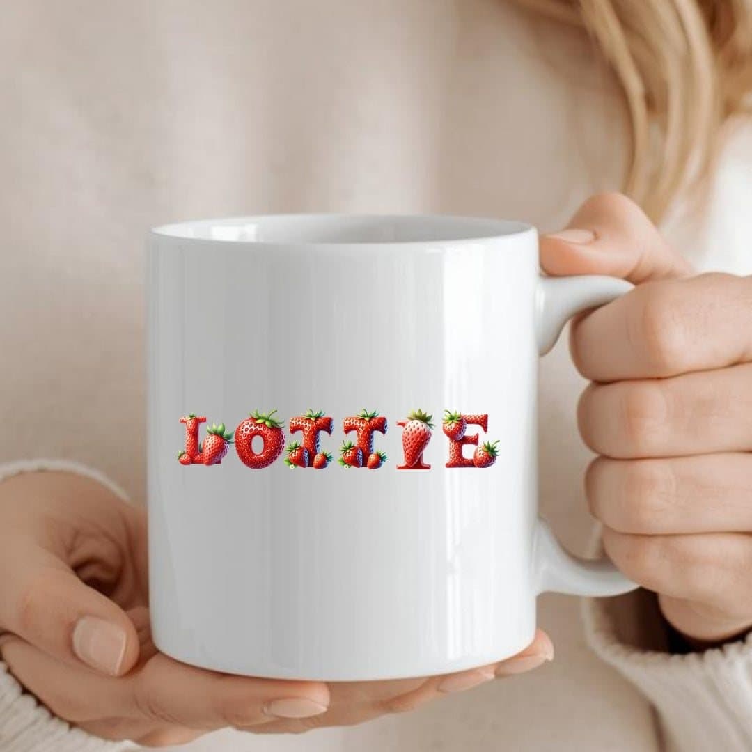 Personalised strawberry name mug in ceramic