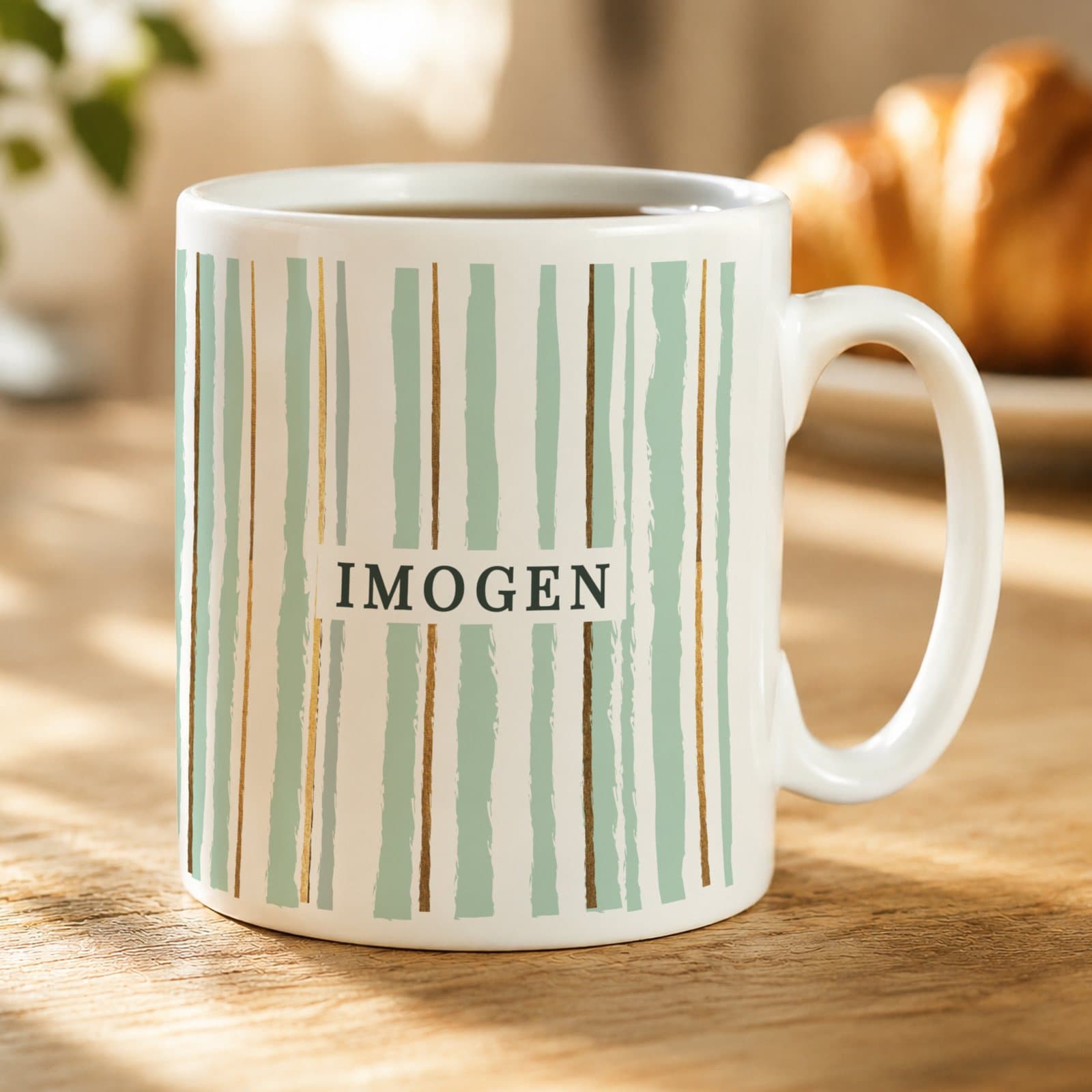 Ceramic striped mug personalised with a name