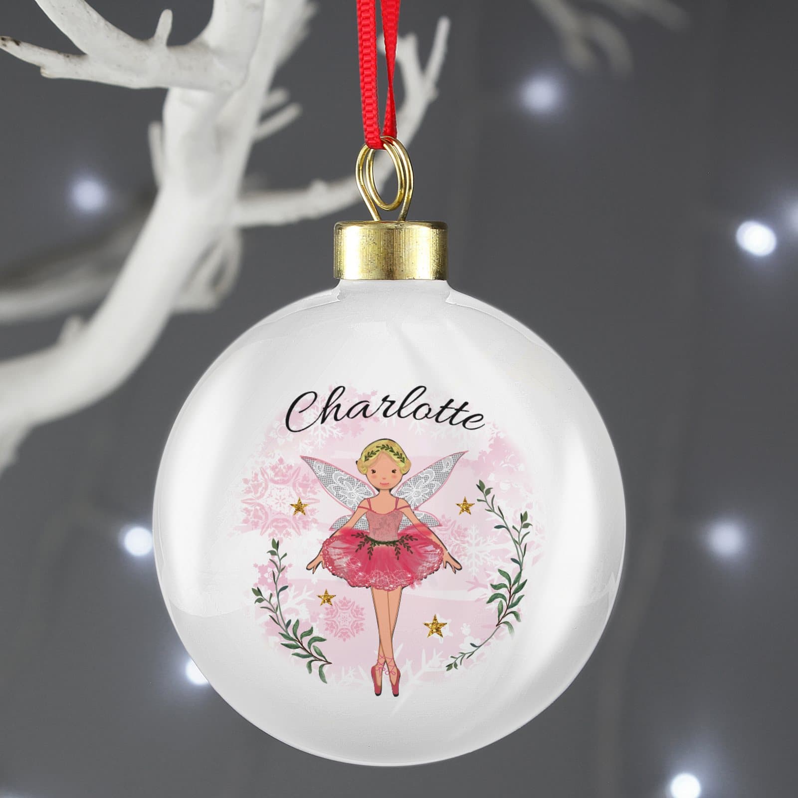 Sugar plum fairy bauble with a ribbon for the Christmas tree