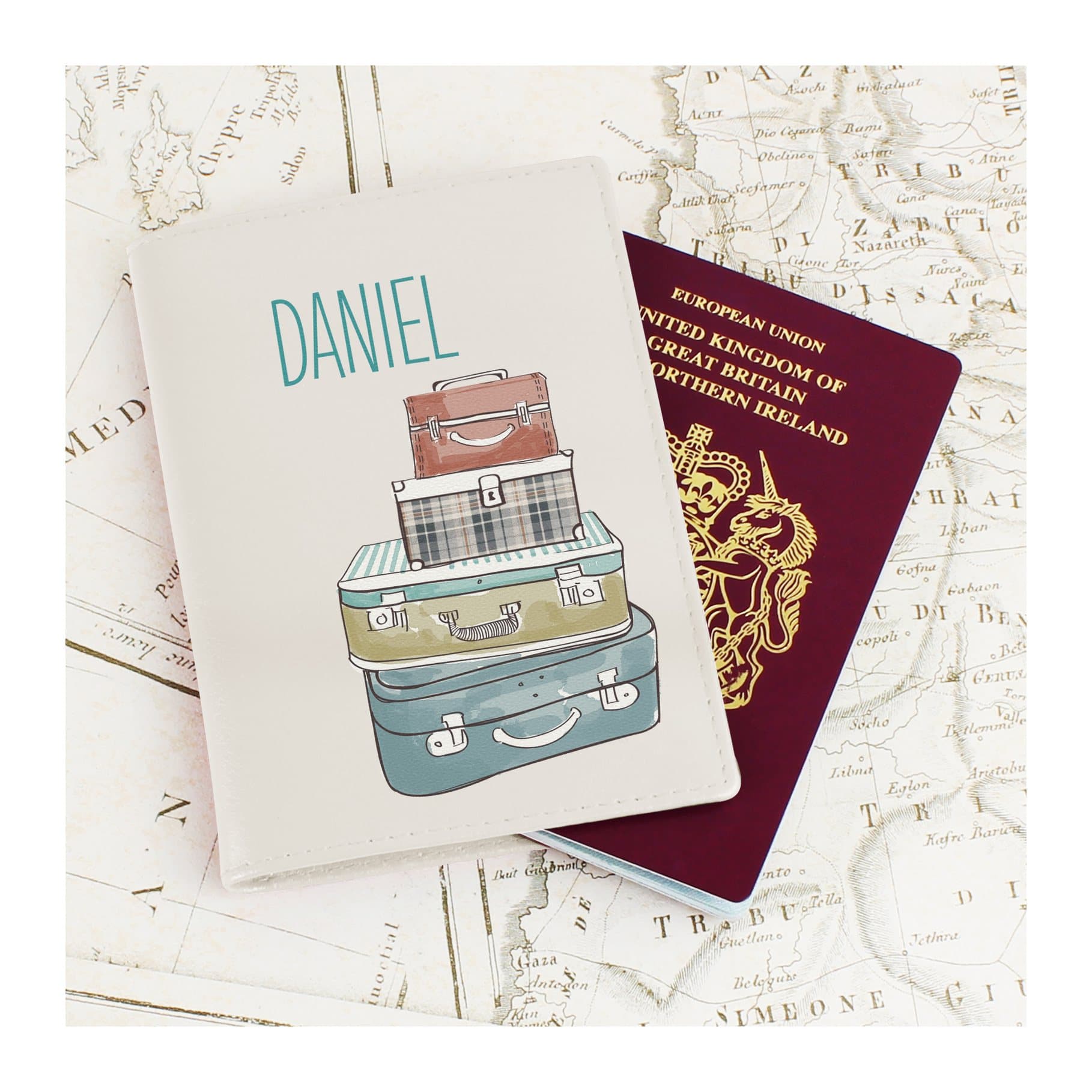 Personalised Suitcases cream leather passport holder