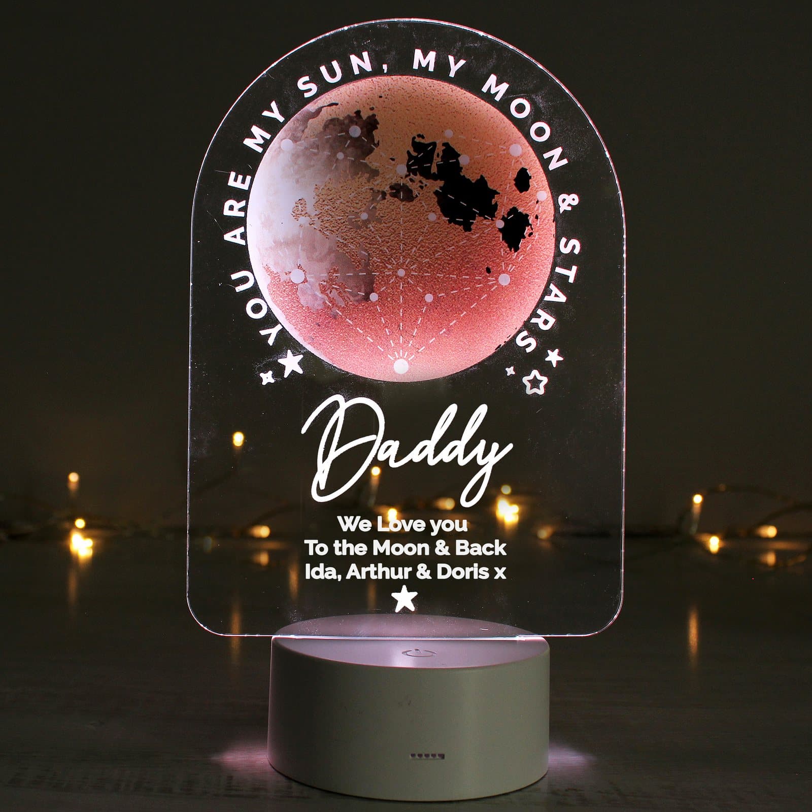 Acrylic LED night light sign with sun, moon and stars wording