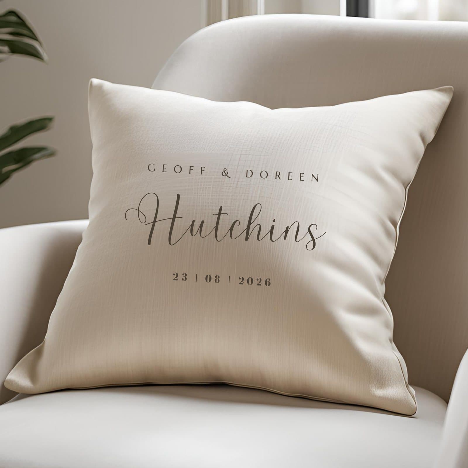 Cream personalised surname wedding cushion