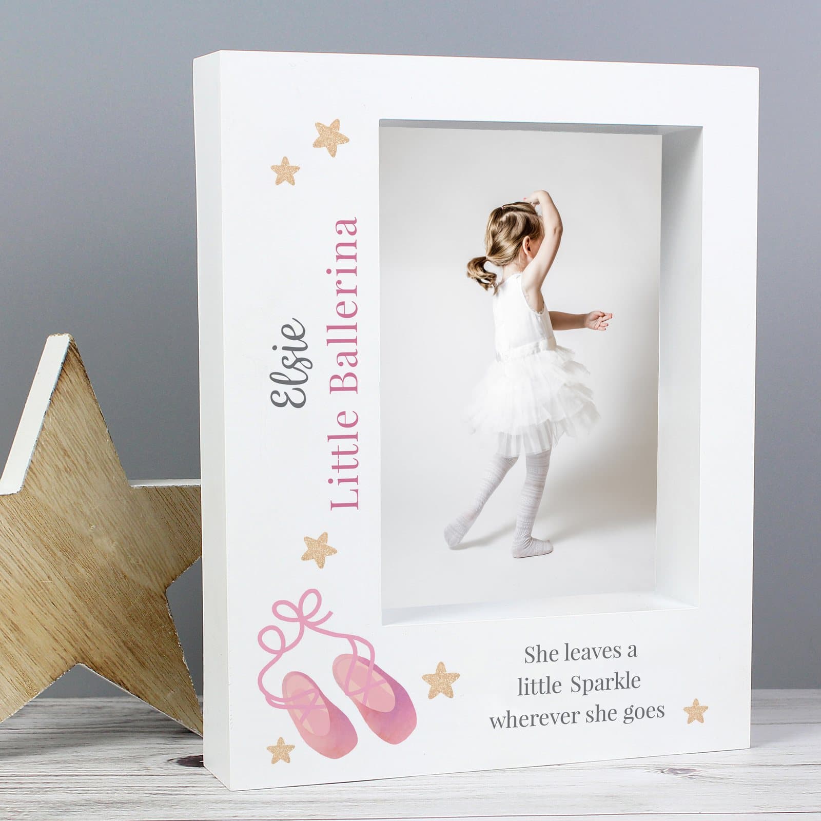 Swan Lake ballet 5x7 box photo frame in plastic with text on the left and bottom