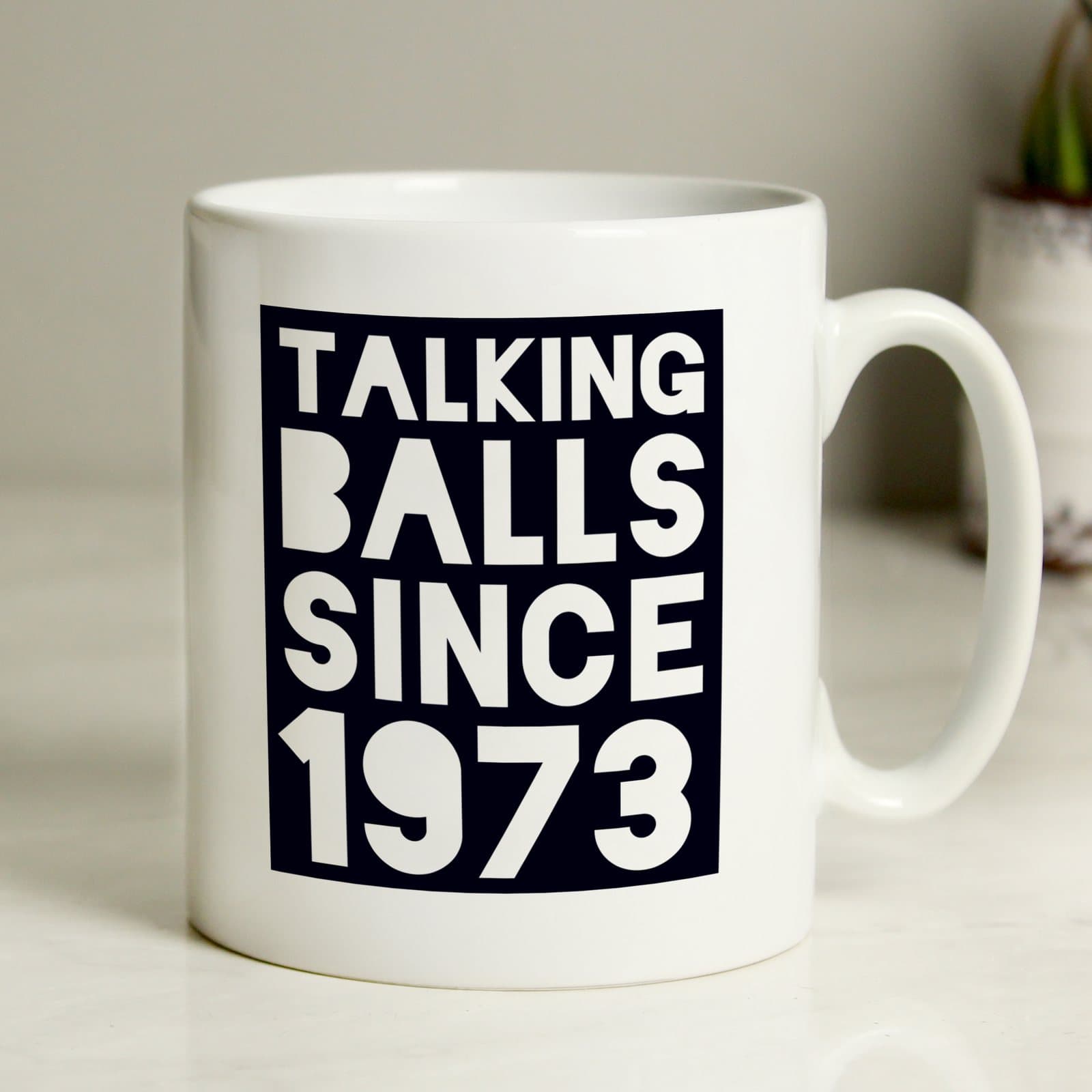 Ceramic football pun mug with Talking balls since text